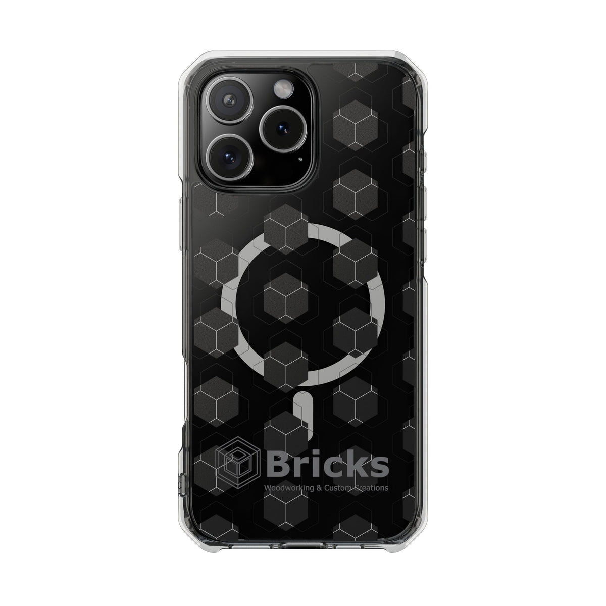 Clear Magnetic IPhone Case — Gray Hexagon Bricks Pattern