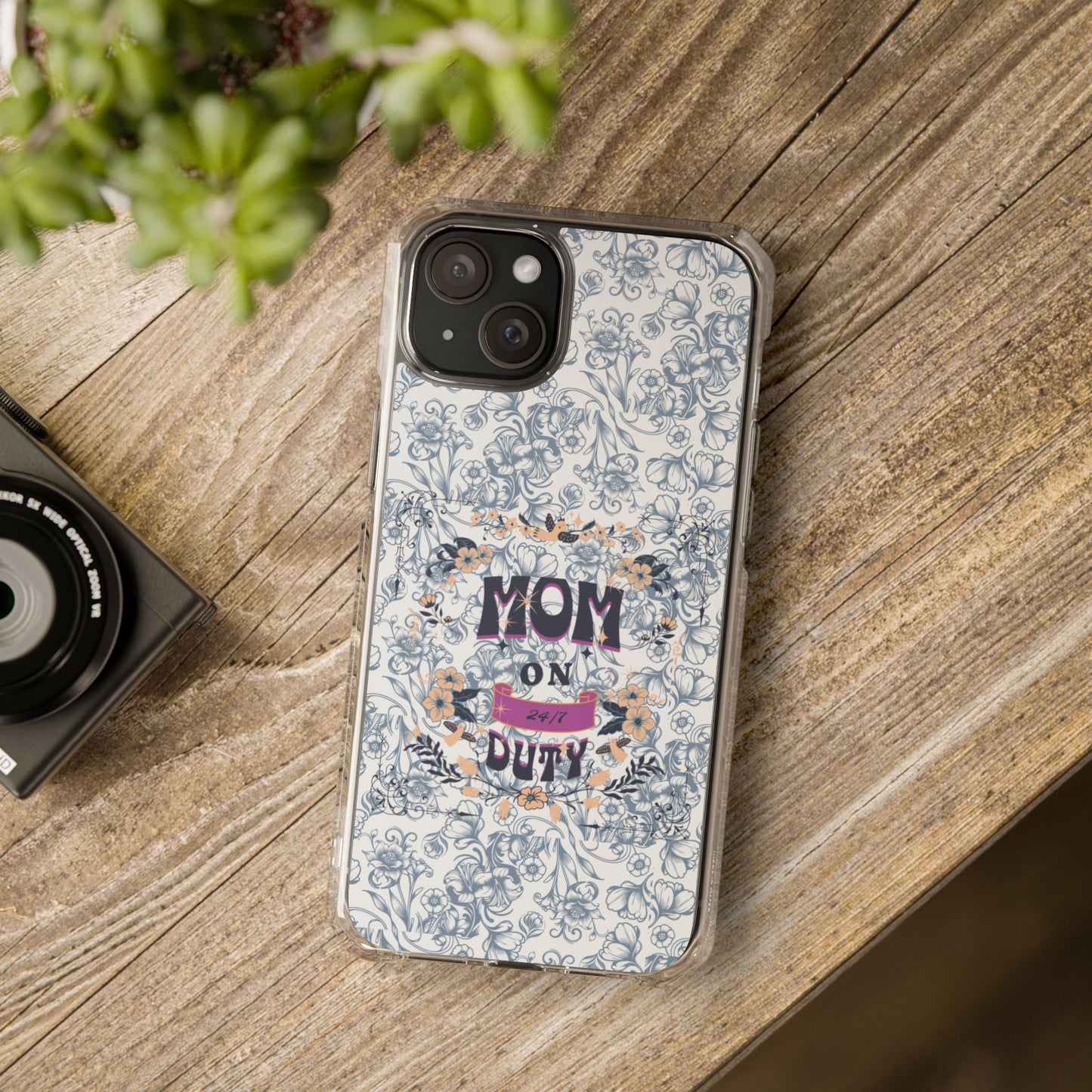 Magnetic IPhone Case — “Mom On Duty” Floral Design