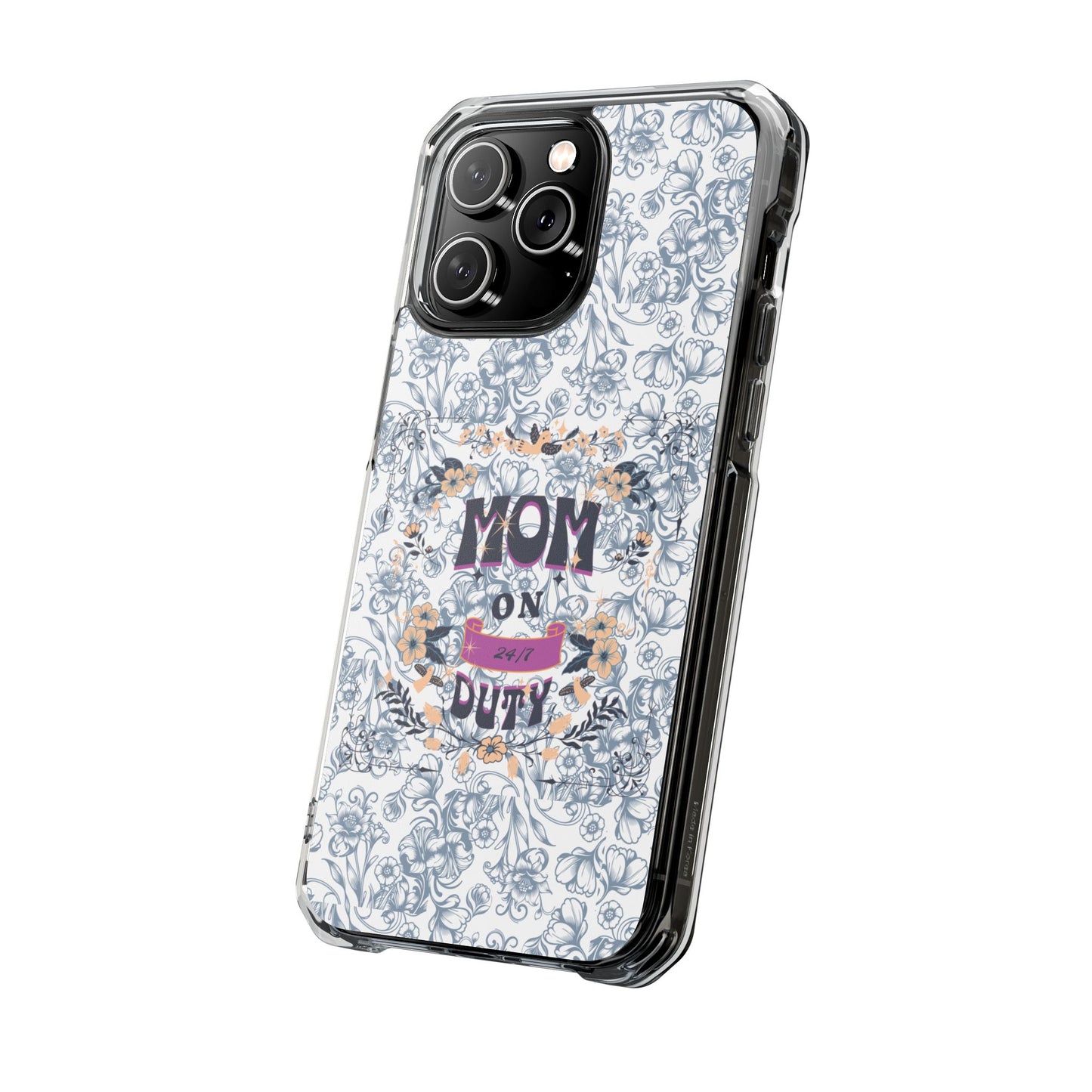 Magnetic IPhone Case — “Mom On Duty” Floral Design