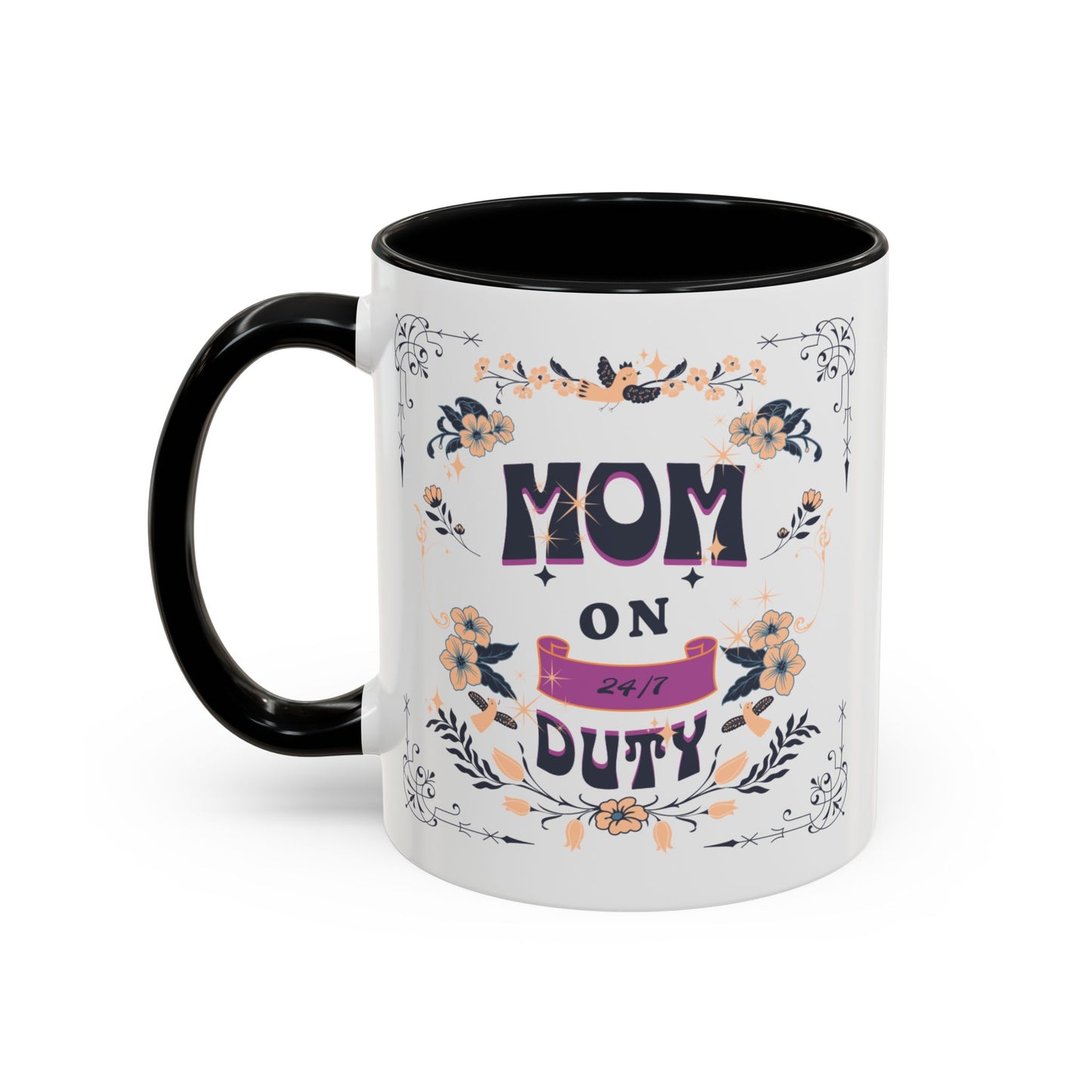 Mom on Duty Accent Coffee Mug — Floral Mother's Day Gift (11/15 oz)