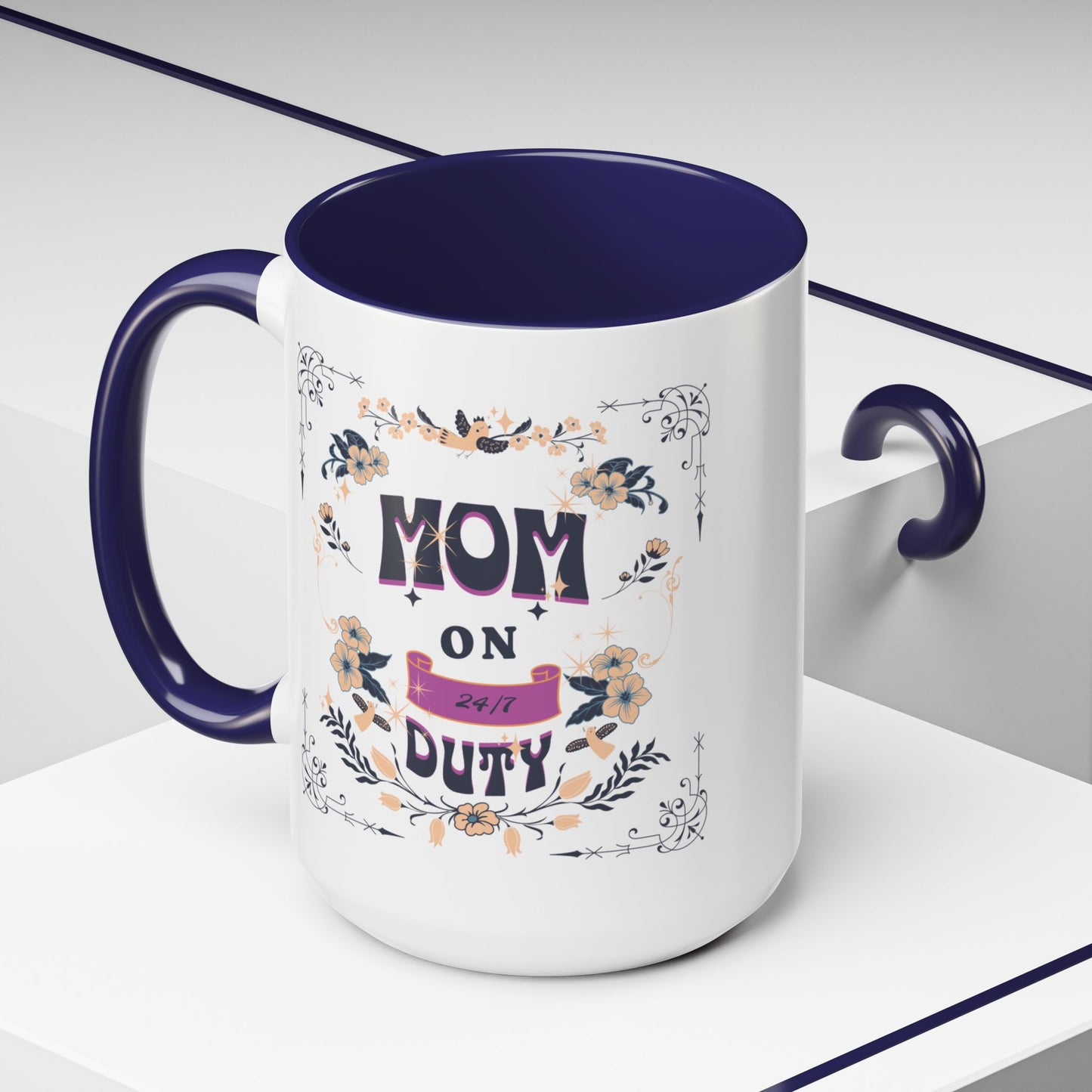 Mom on Duty Accent Coffee Mug — Floral Mother's Day Gift (11/15 oz)
