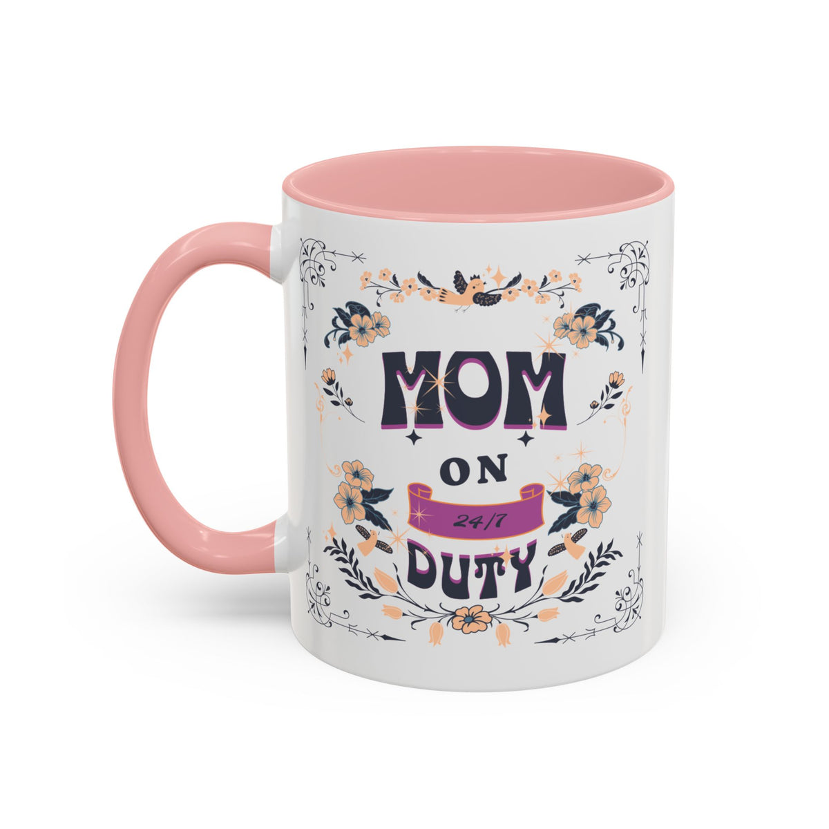 Mom on Duty Accent Coffee Mug — Floral Mother's Day Gift (11/15 oz)
