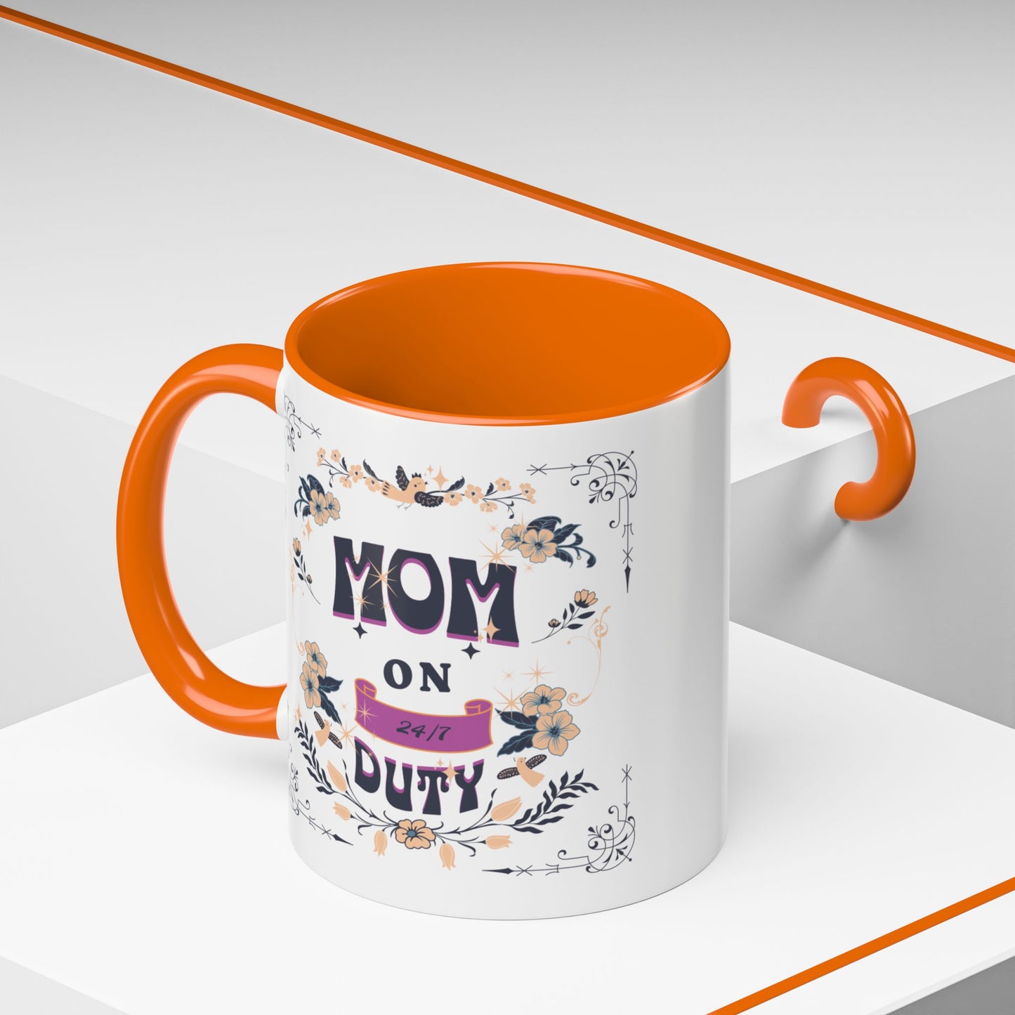 Mom on Duty Accent Coffee Mug — Floral Mother's Day Gift (11/15 oz)
