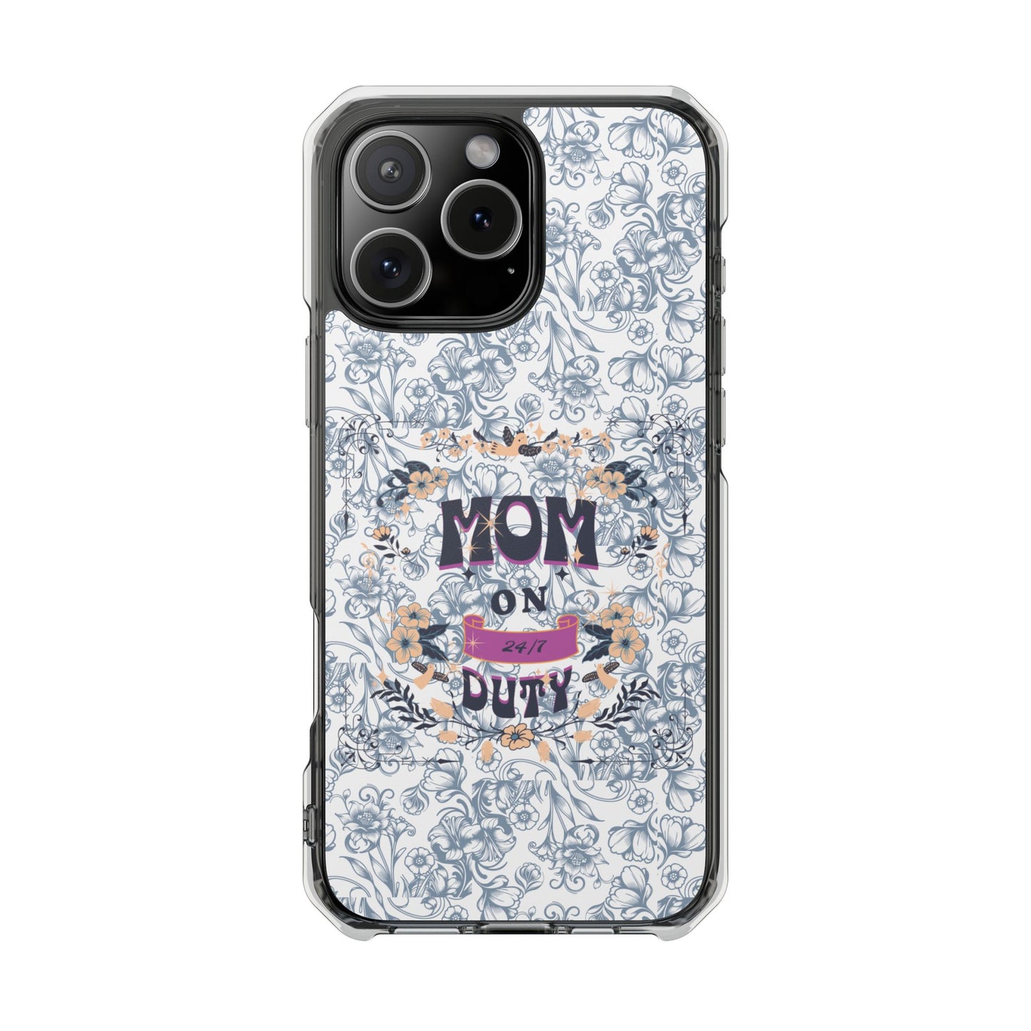 Magnetic IPhone Case — “Mom On Duty” Floral Design