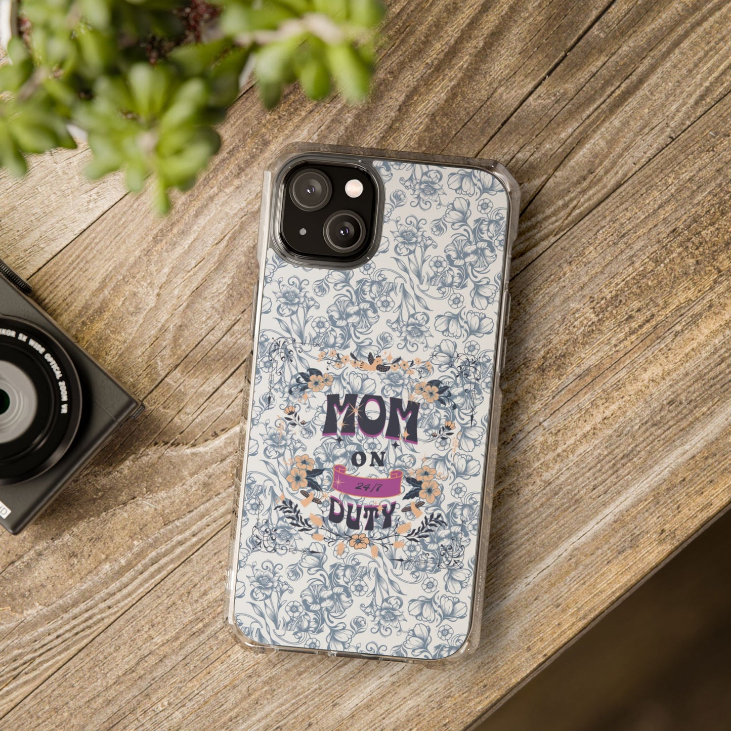 Magnetic IPhone Case — “Mom On Duty” Floral Design