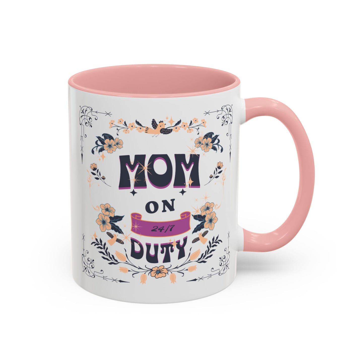 Mom on Duty Accent Coffee Mug — Floral Mother's Day Gift (11/15 oz)