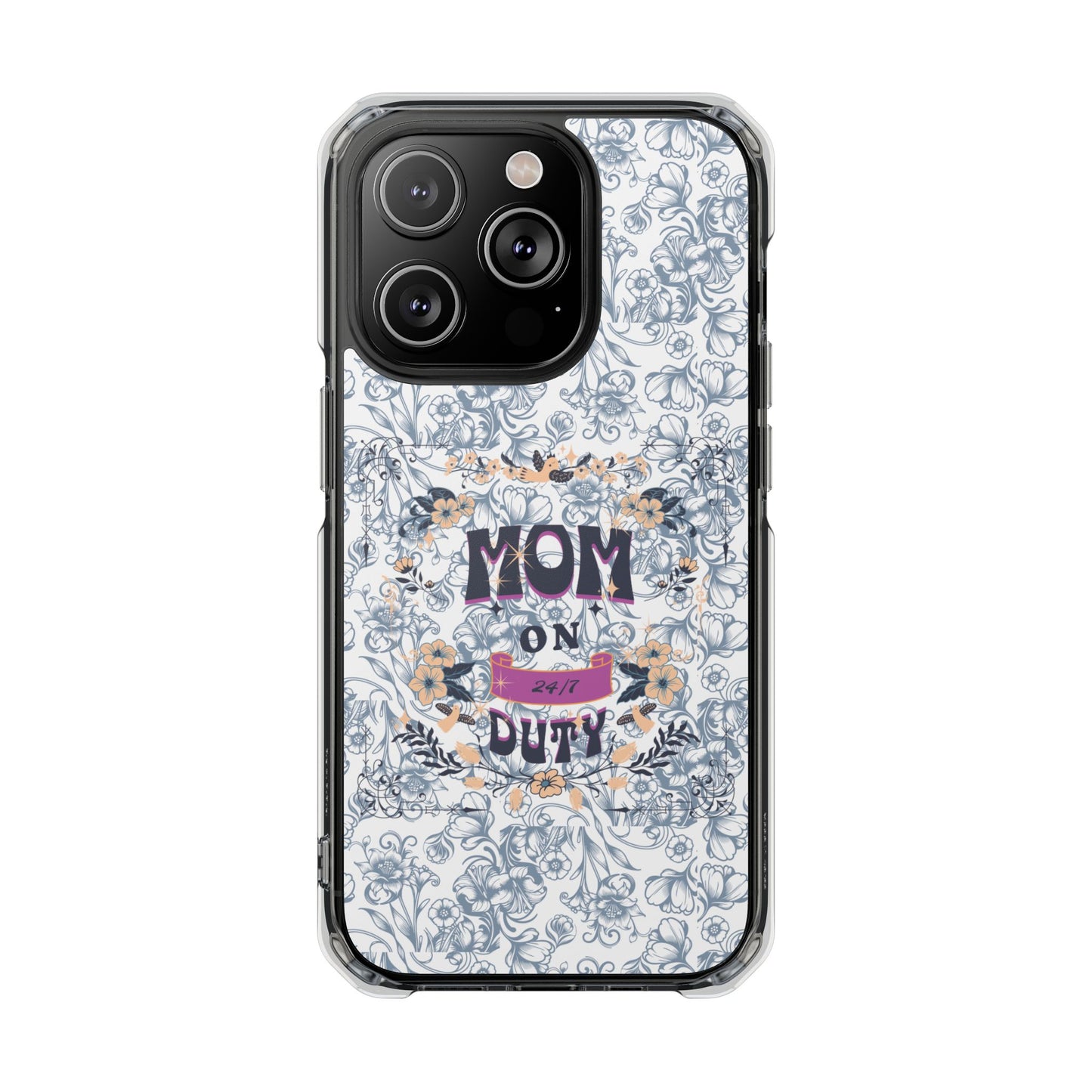 Magnetic IPhone Case — “Mom On Duty” Floral Design
