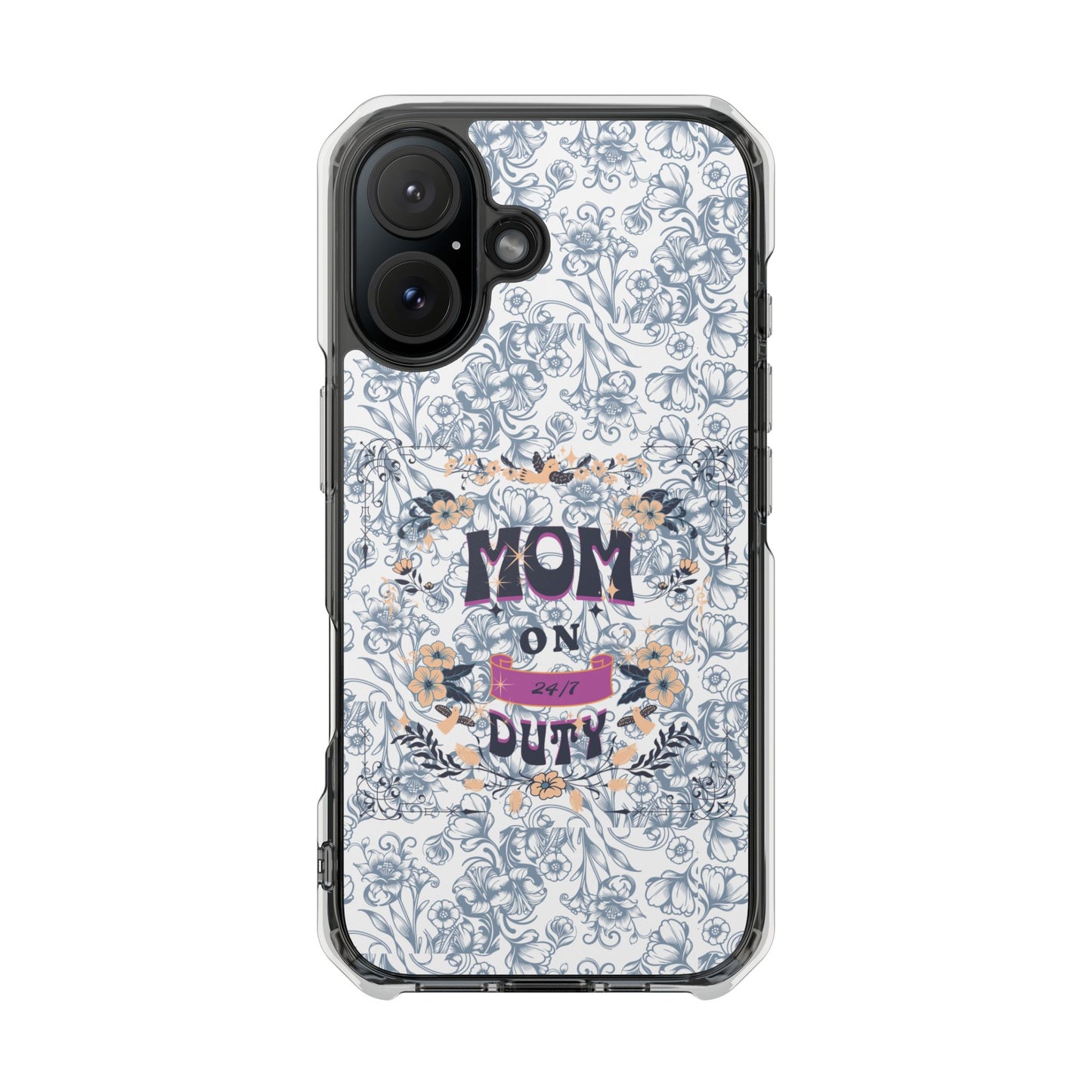Magnetic IPhone Case — “Mom On Duty” Floral Design
