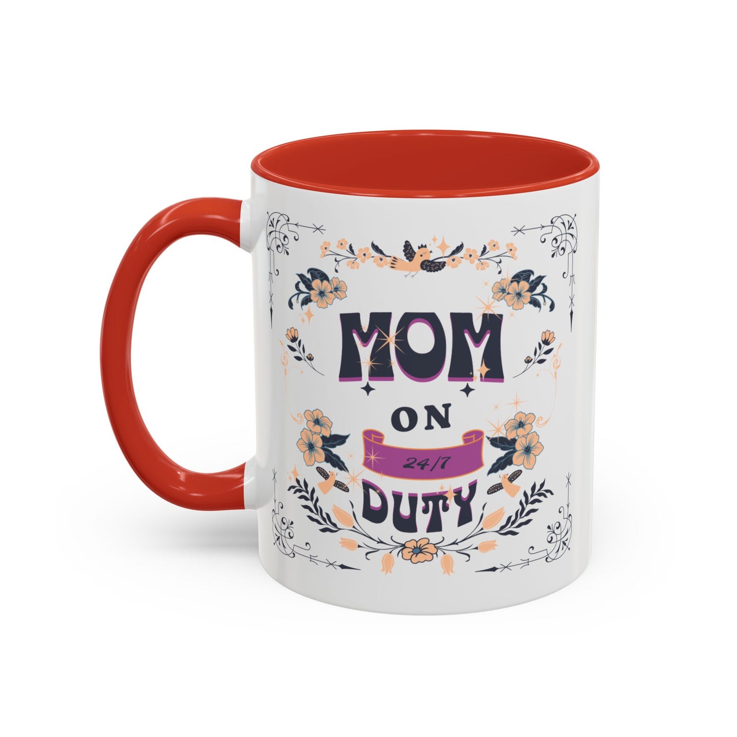 Mom on Duty Accent Coffee Mug — Floral Mother's Day Gift (11/15 oz)