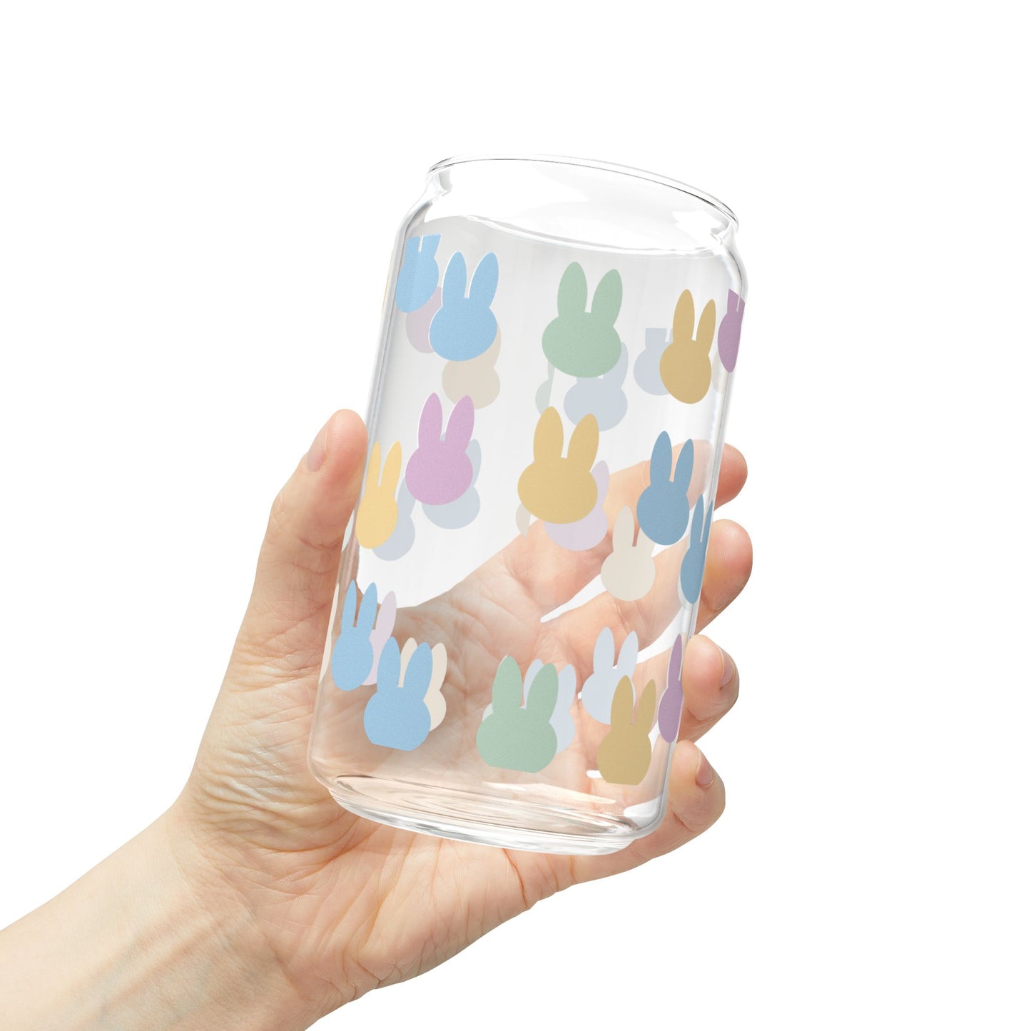 Bunny Pattern Sipper Glass — 16oz Reusable Straw Tumbler