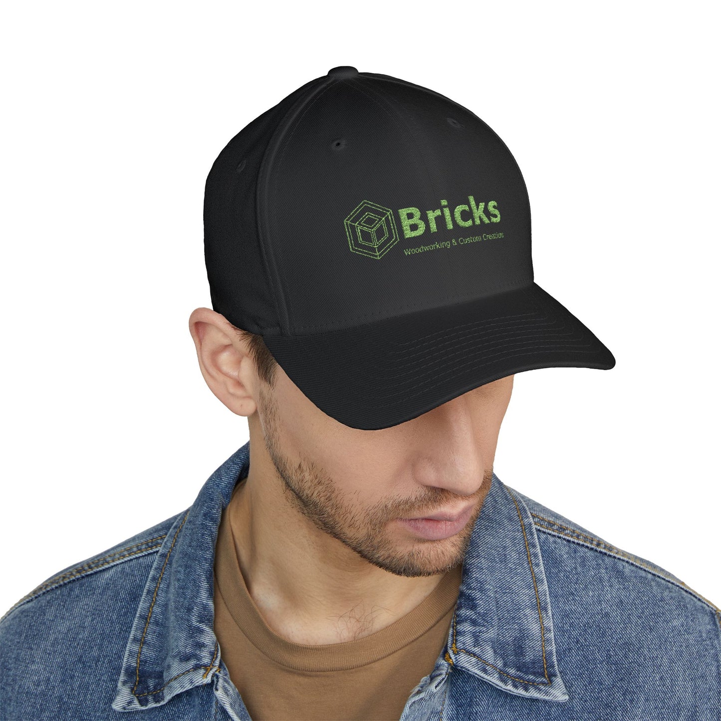 Embroidered Bricks Logo Cap — Structured Closed-Back Hat with Back Flag Accent