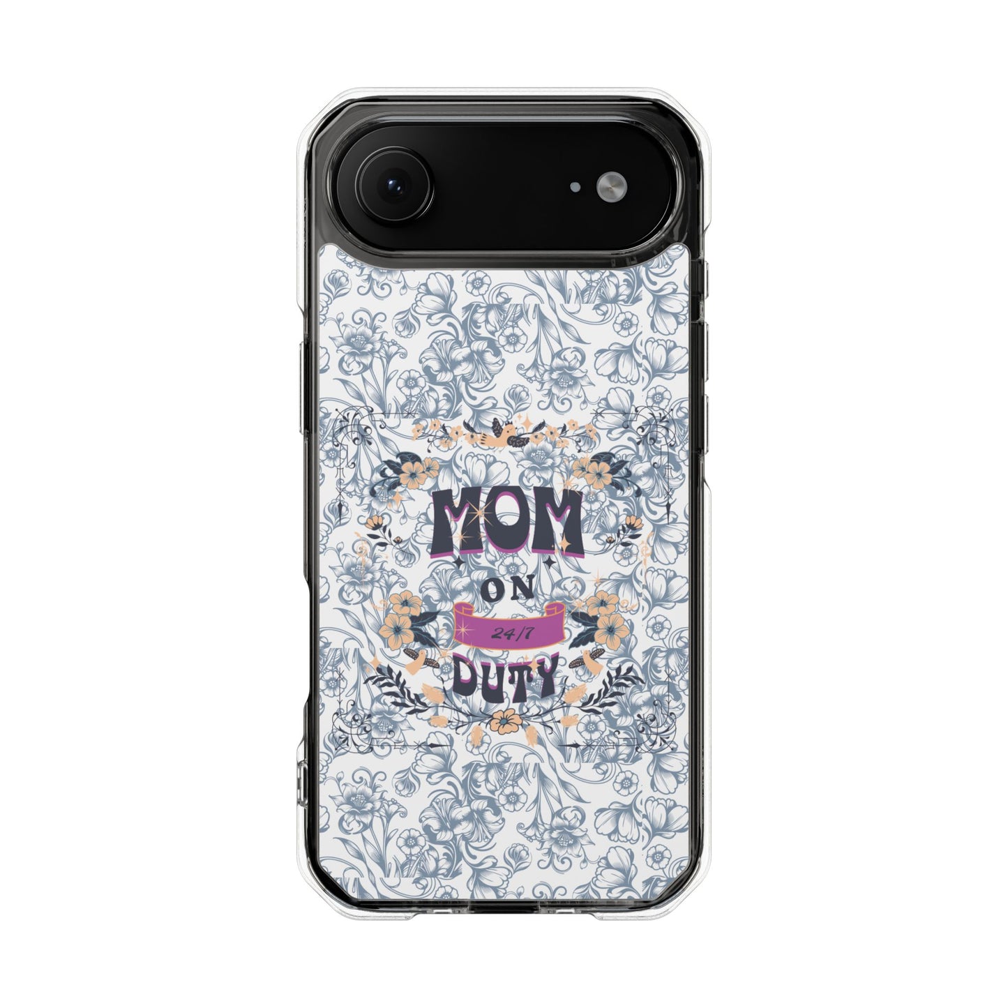 Magnetic IPhone Case — “Mom On Duty” Floral Design