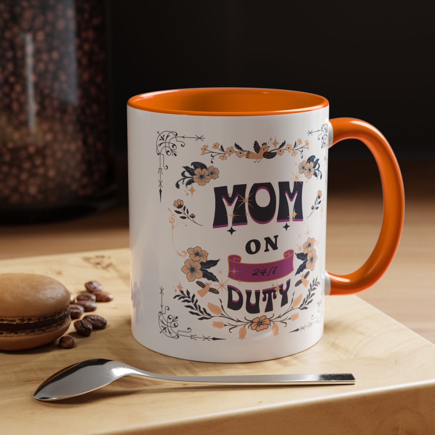Mom on Duty Accent Coffee Mug — Floral Mother's Day Gift (11/15 oz)