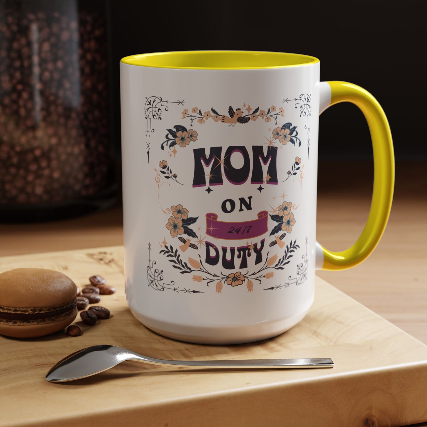 Mom on Duty Accent Coffee Mug — Floral Mother's Day Gift (11/15 oz)