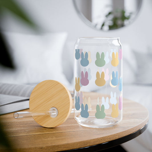 Bunny Pattern Sipper Glass — 16oz Reusable Straw Tumbler