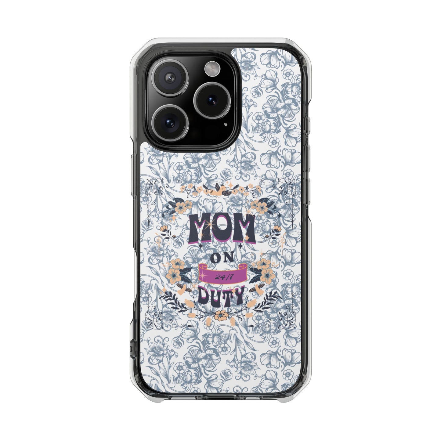 Magnetic IPhone Case — “Mom On Duty” Floral Design