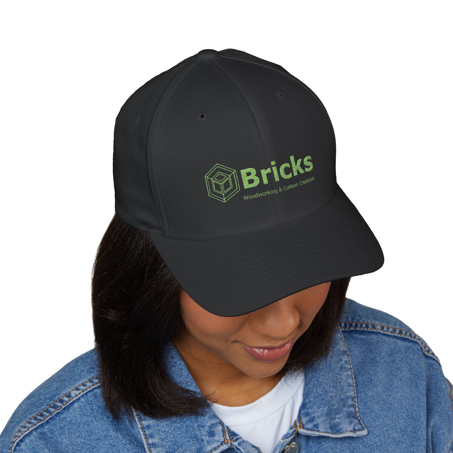 Embroidered Bricks Logo Cap — Structured Closed-Back Hat with Back Flag Accent