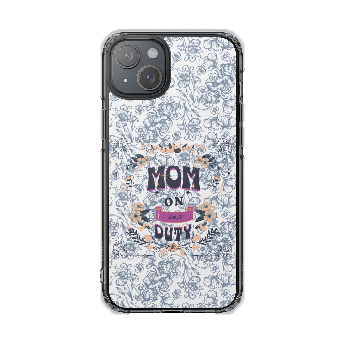 Magnetic IPhone Case — “Mom On Duty” Floral Design