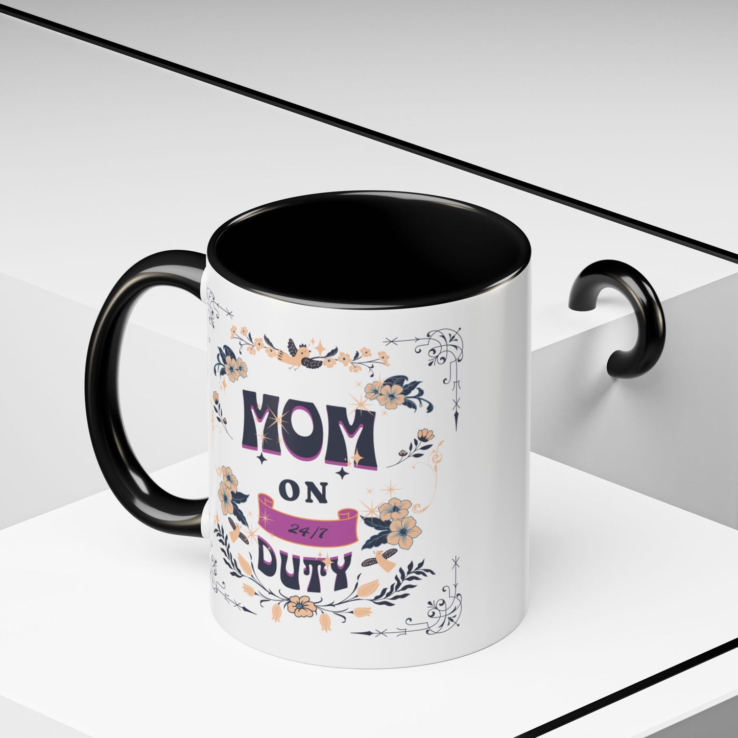 Mom on Duty Accent Coffee Mug — Floral Mother's Day Gift (11/15 oz)