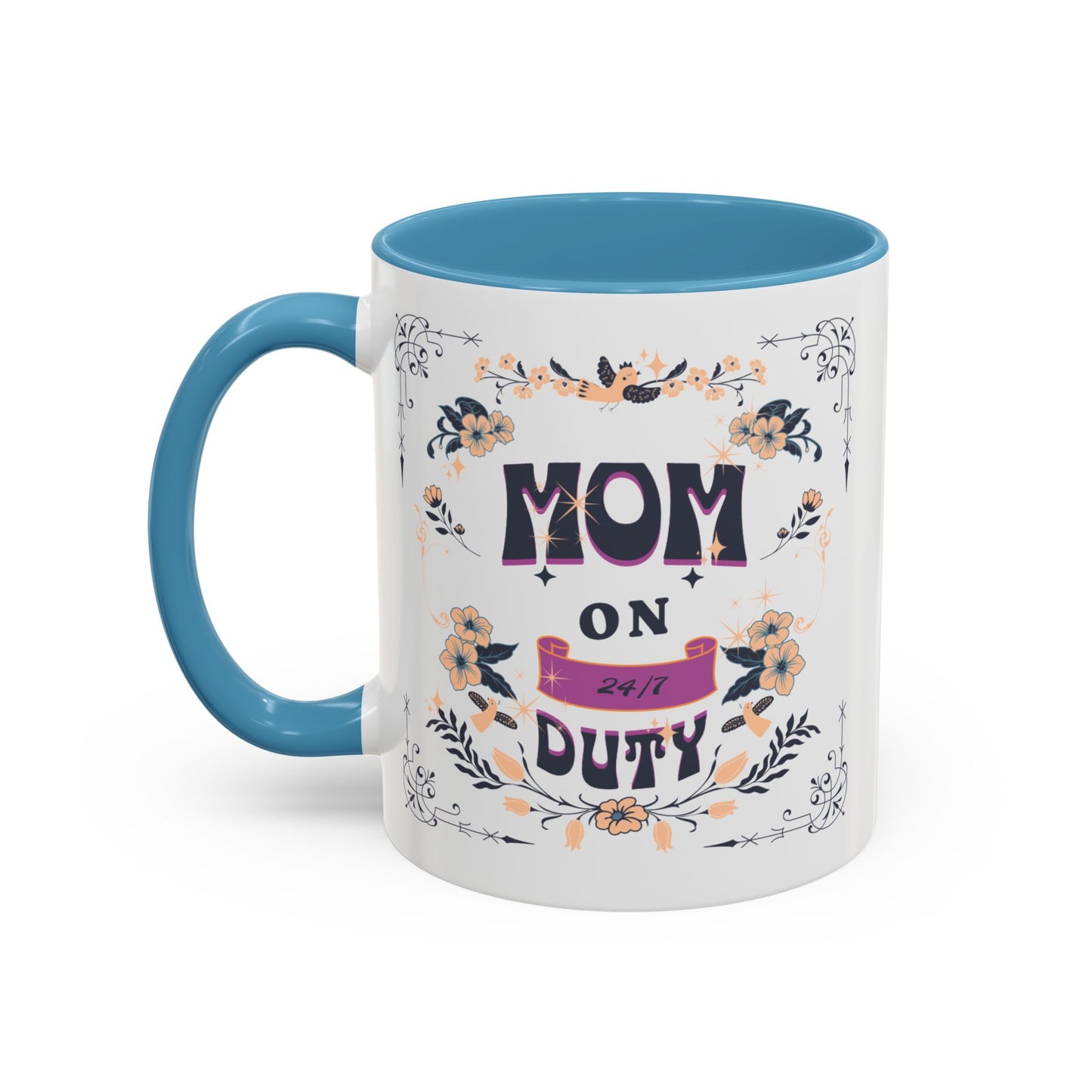Mom on Duty Accent Coffee Mug — Floral Mother's Day Gift (11/15 oz)