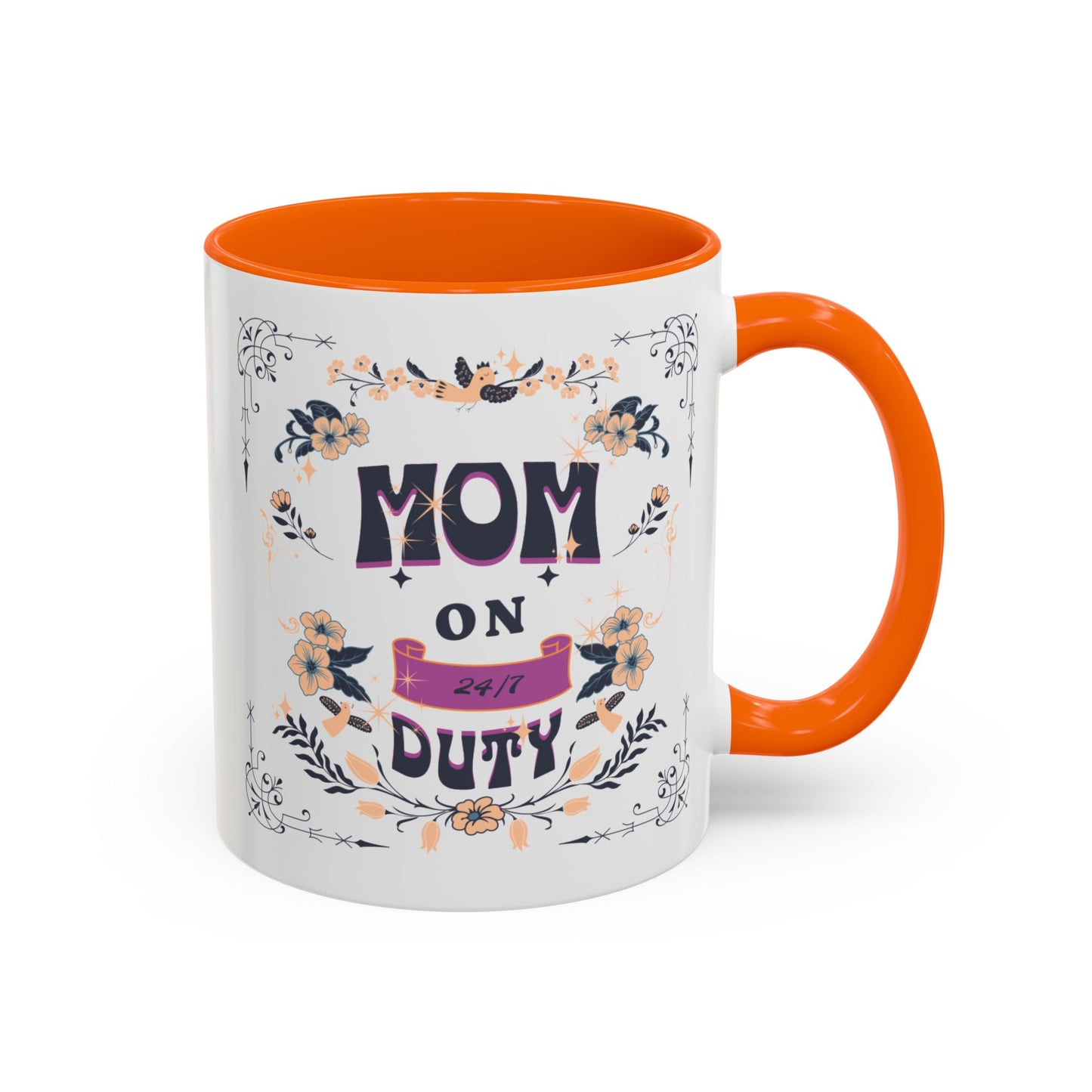 Mom on Duty Accent Coffee Mug — Floral Mother's Day Gift (11/15 oz)