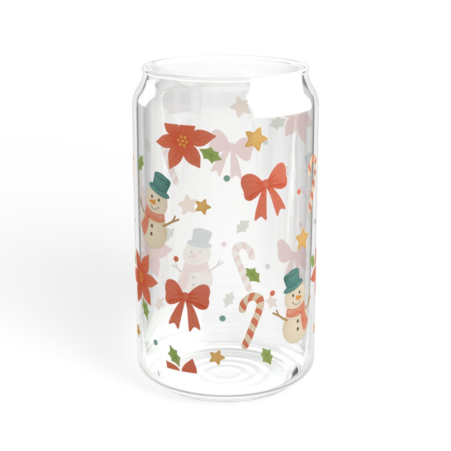 Christmas Snowmen & Poinsettia 16oz Sipper Glass