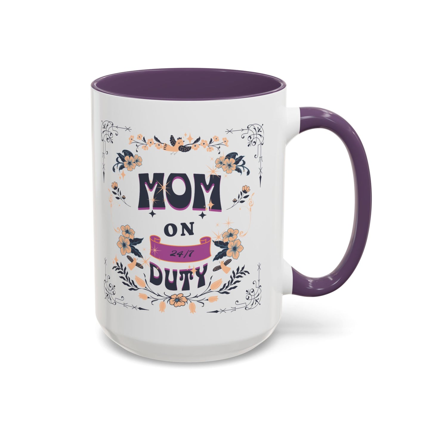 Mom on Duty Accent Coffee Mug — Floral Mother's Day Gift (11/15 oz)