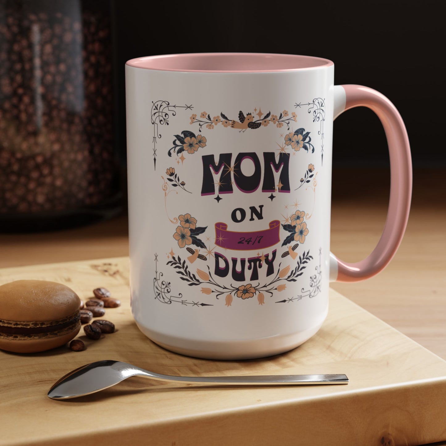 Mom on Duty Accent Coffee Mug — Floral Mother's Day Gift (11/15 oz)