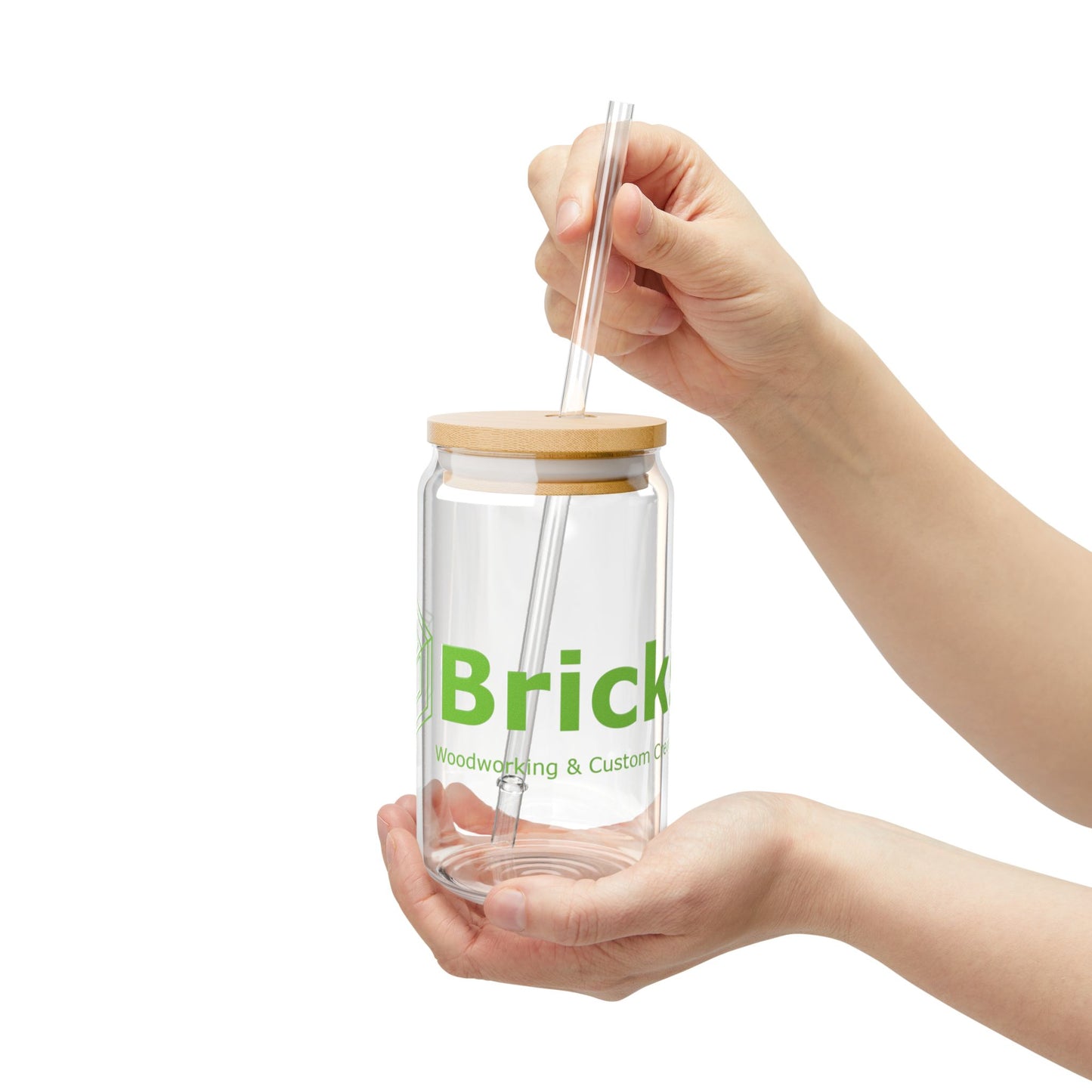 Glass Sipper with Bricks Logo, 16oz