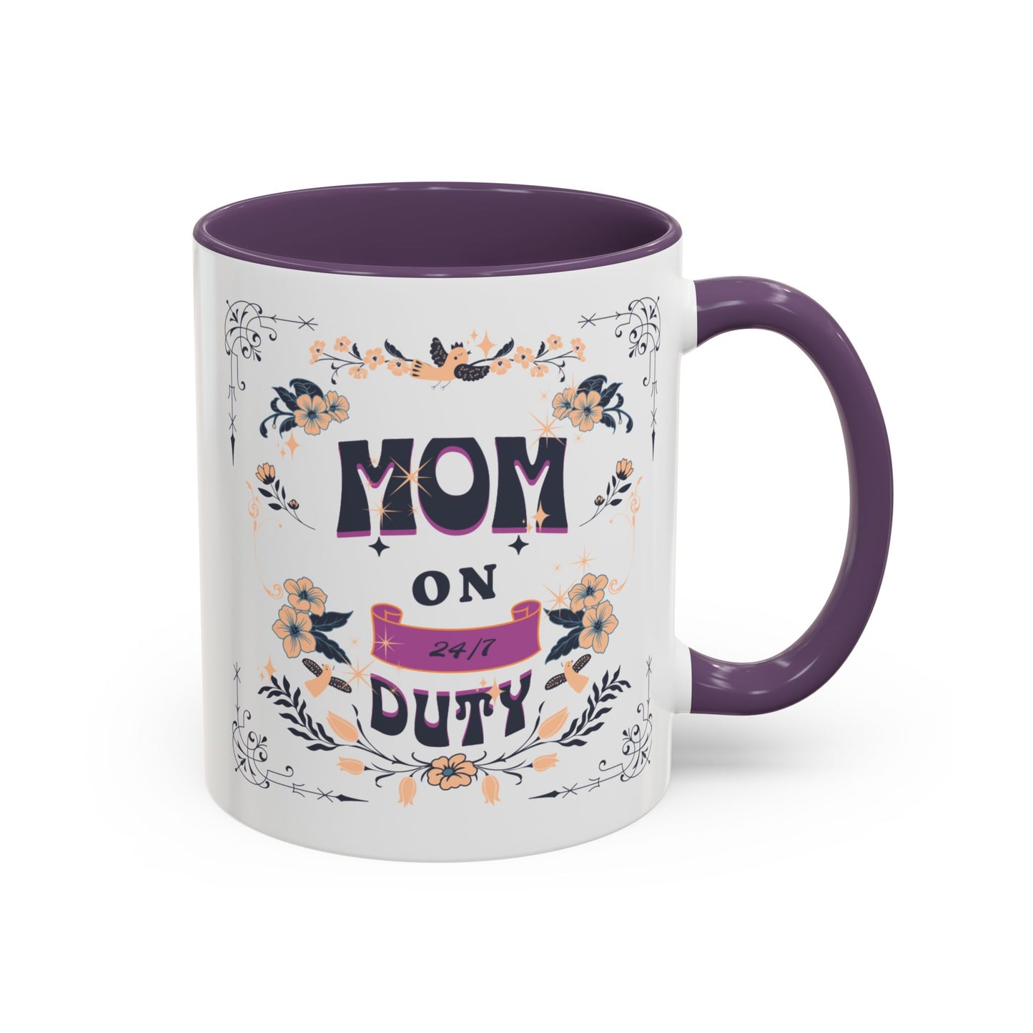 Mom on Duty Accent Coffee Mug — Floral Mother's Day Gift (11/15 oz)