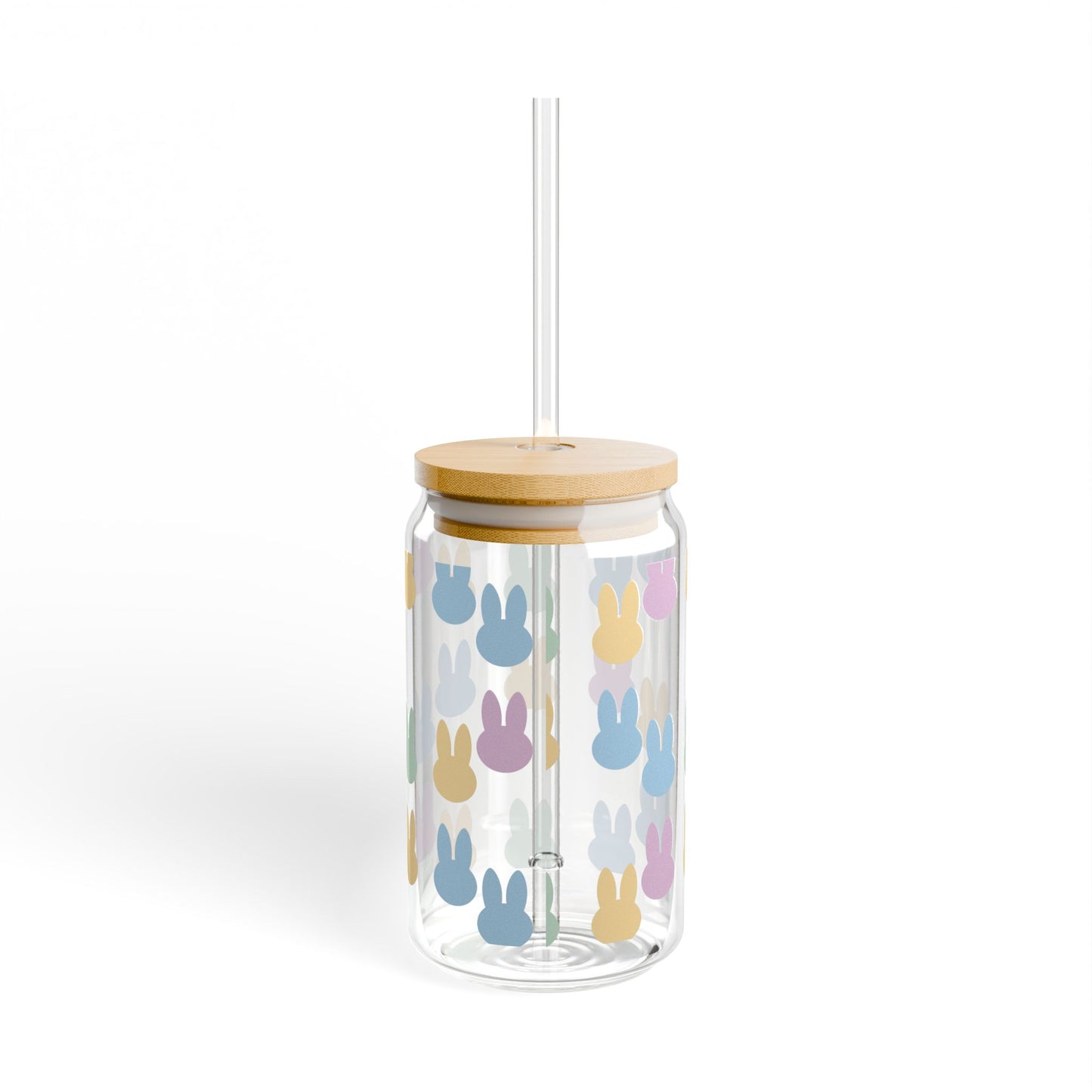 Bunny Pattern Sipper Glass — 16oz Reusable Straw Tumbler