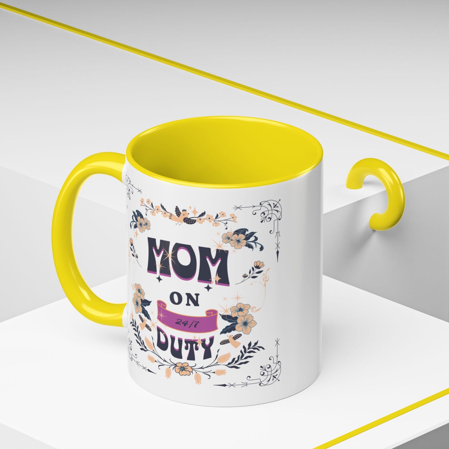 Mom on Duty Accent Coffee Mug — Floral Mother's Day Gift (11/15 oz)