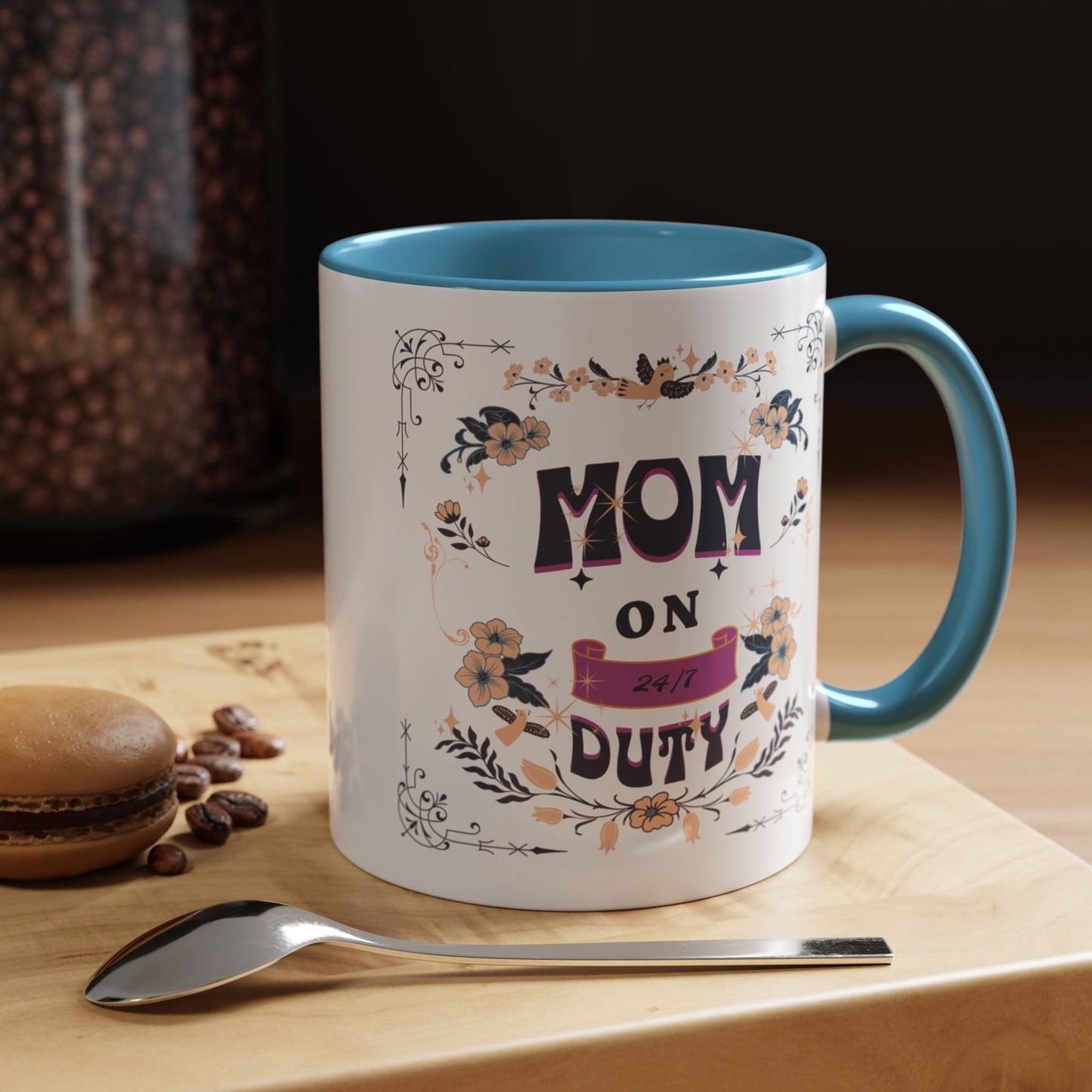 Mom on Duty Accent Coffee Mug — Floral Mother's Day Gift (11/15 oz)