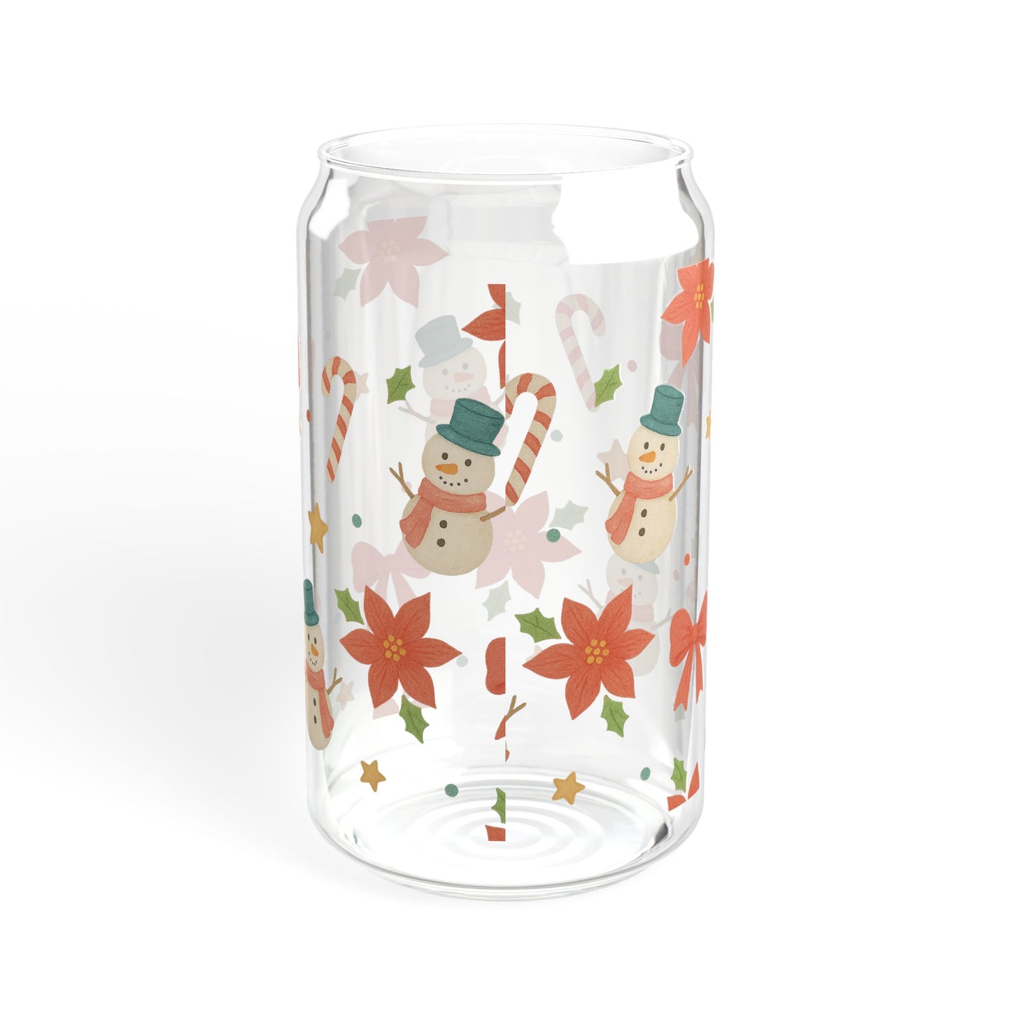 Christmas Snowmen & Poinsettia 16oz Sipper Glass