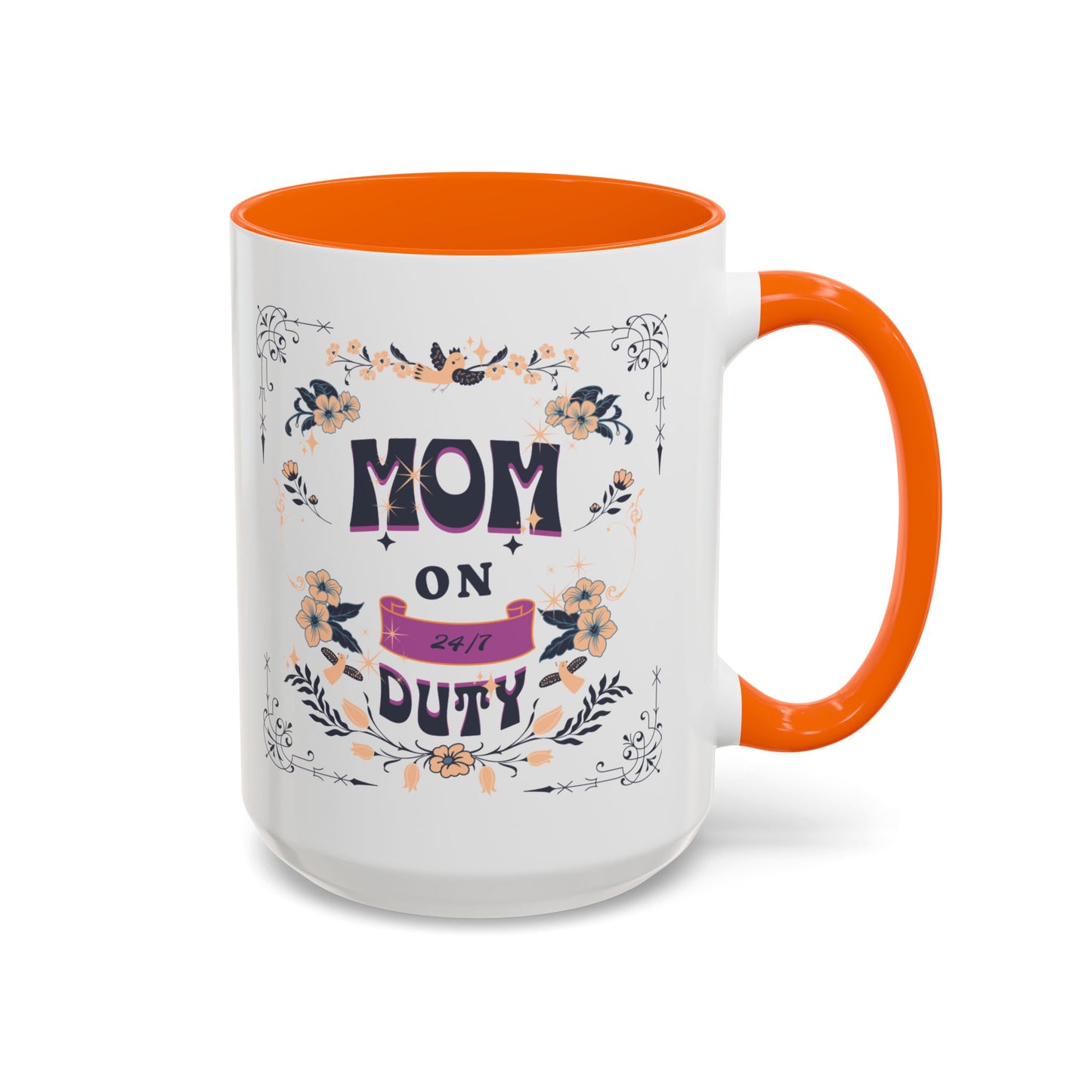 Mom on Duty Accent Coffee Mug — Floral Mother's Day Gift (11/15 oz)