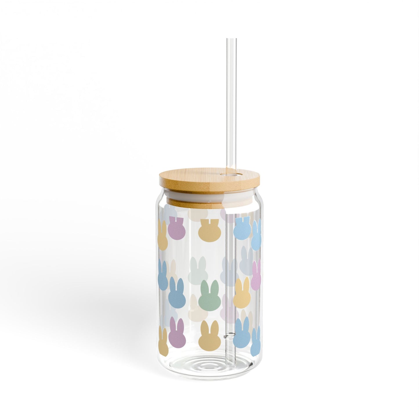 Bunny Pattern Sipper Glass — 16oz Reusable Straw Tumbler