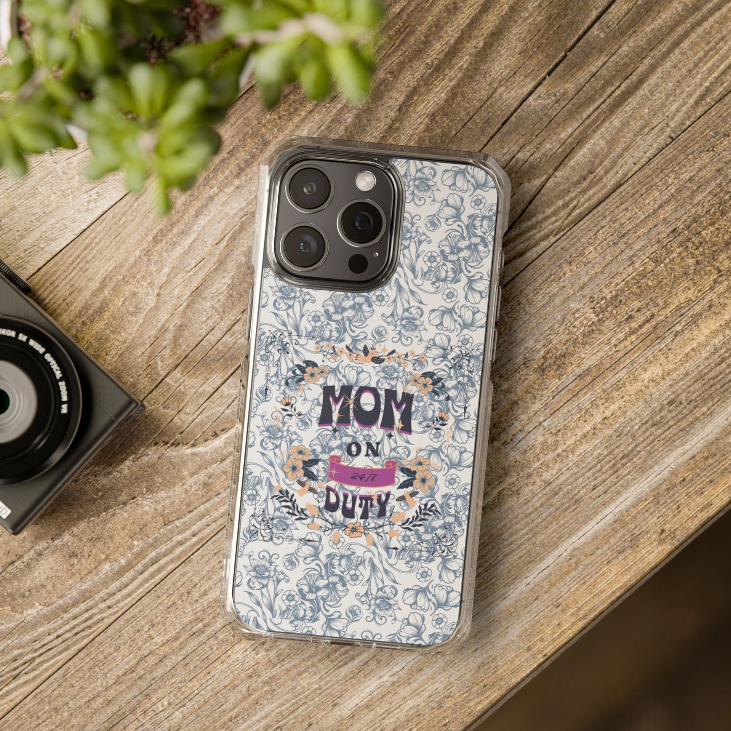 Magnetic IPhone Case — “Mom On Duty” Floral Design