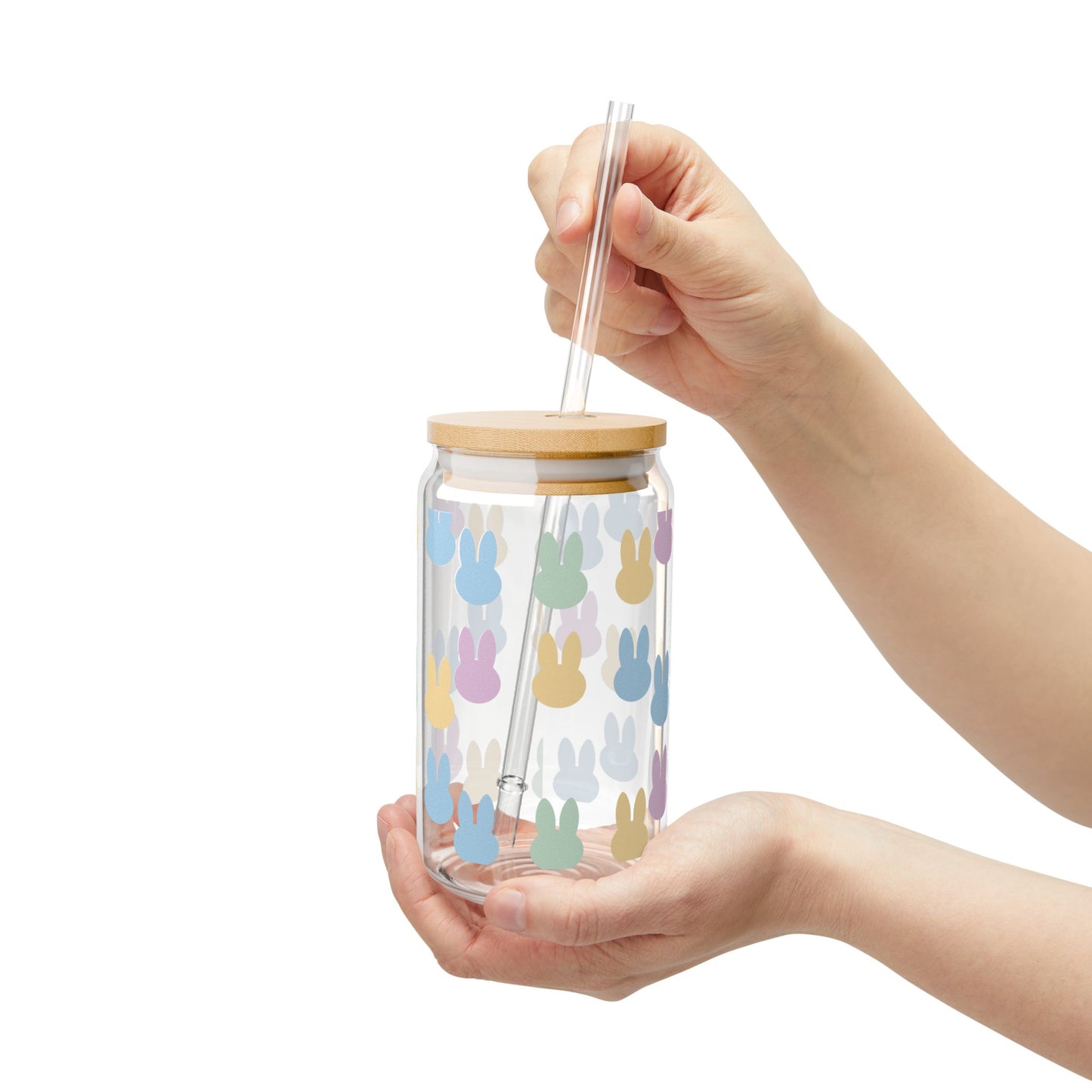 Bunny Pattern Sipper Glass — 16oz Reusable Straw Tumbler