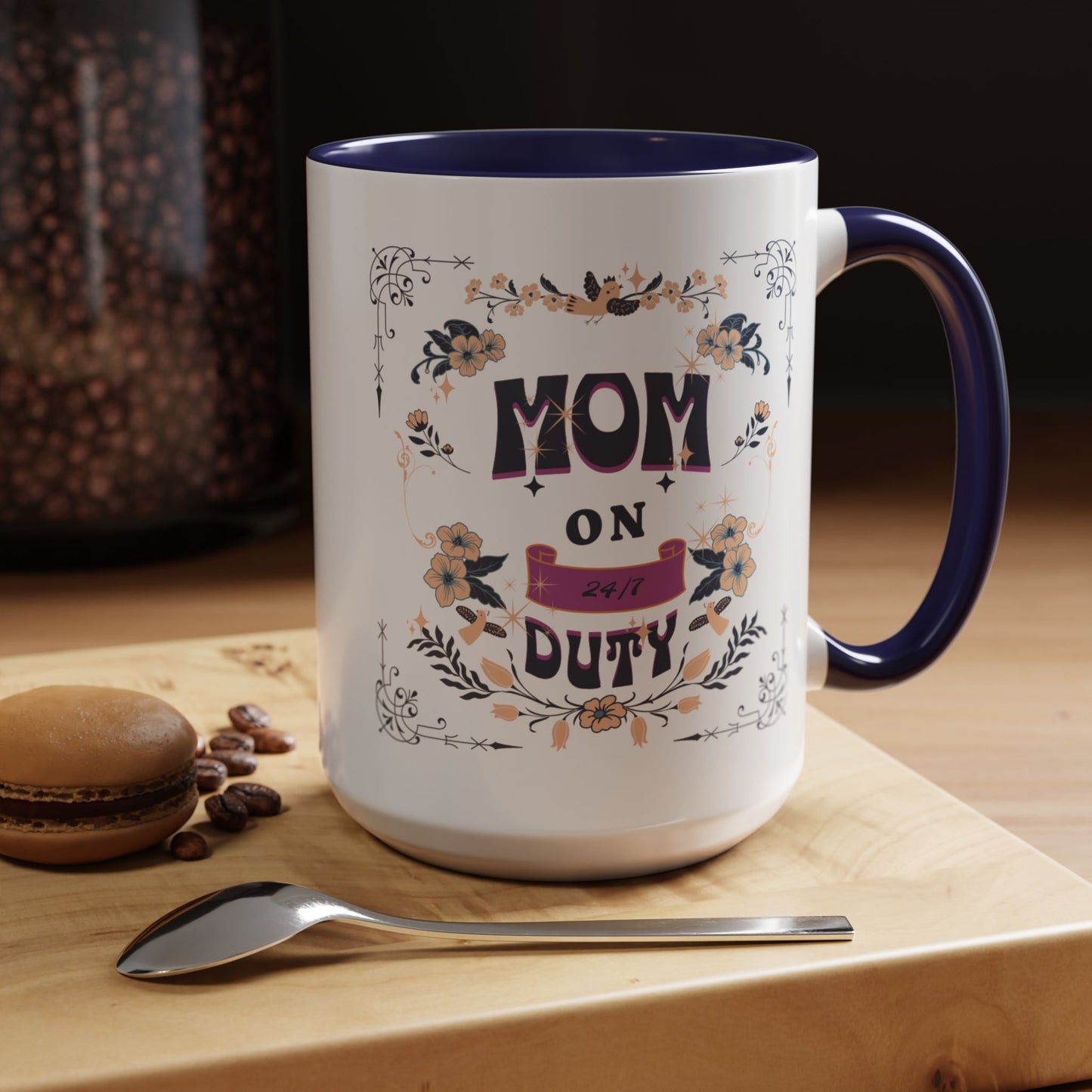 Mom on Duty Accent Coffee Mug — Floral Mother's Day Gift (11/15 oz)