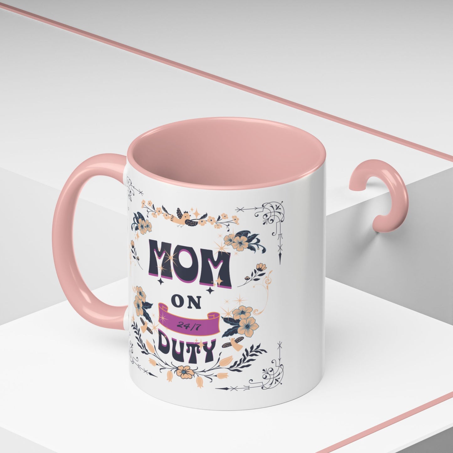 Mom on Duty Accent Coffee Mug — Floral Mother's Day Gift (11/15 oz)