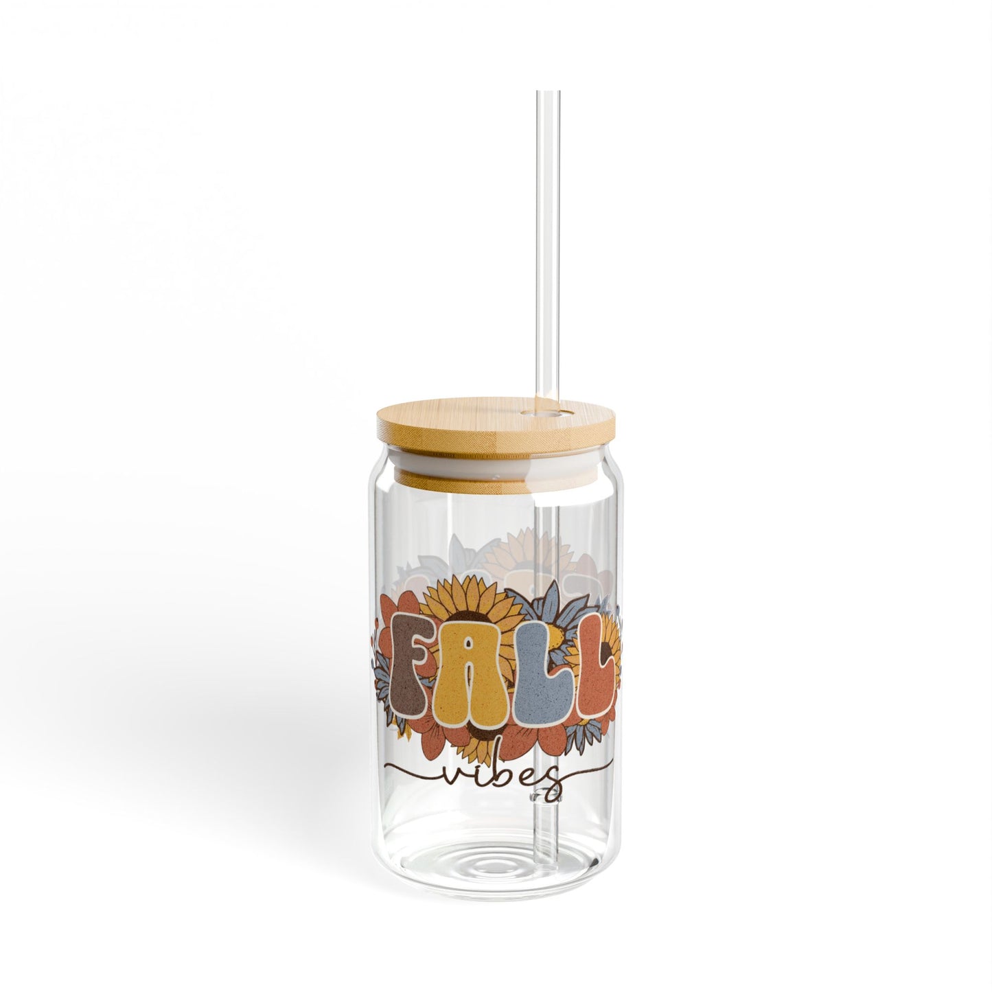 Glass Sipper Cup, Fall Vibes 16oz with Fall Print