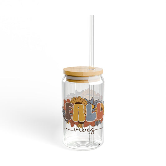 Glass Sipper Cup, Fall Vibes 16oz with Fall Print