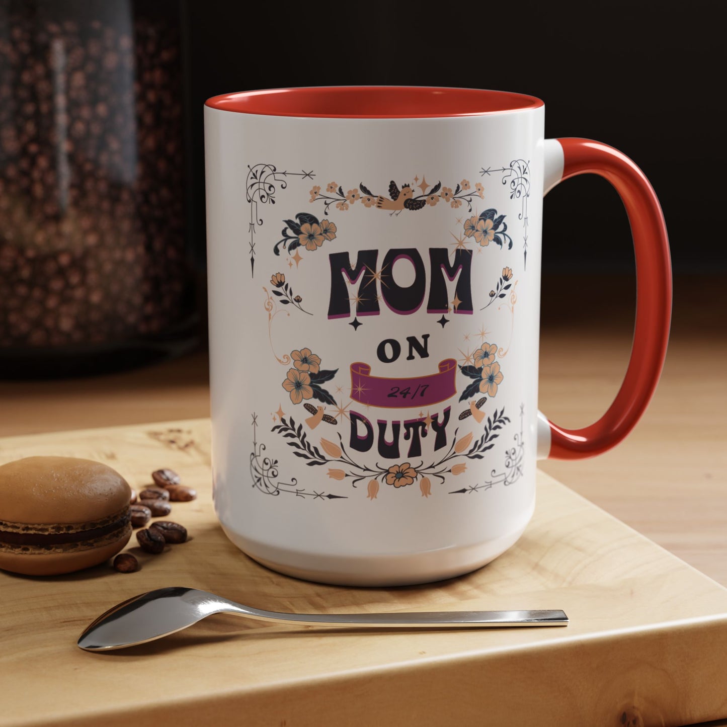 Mom on Duty Accent Coffee Mug — Floral Mother's Day Gift (11/15 oz)