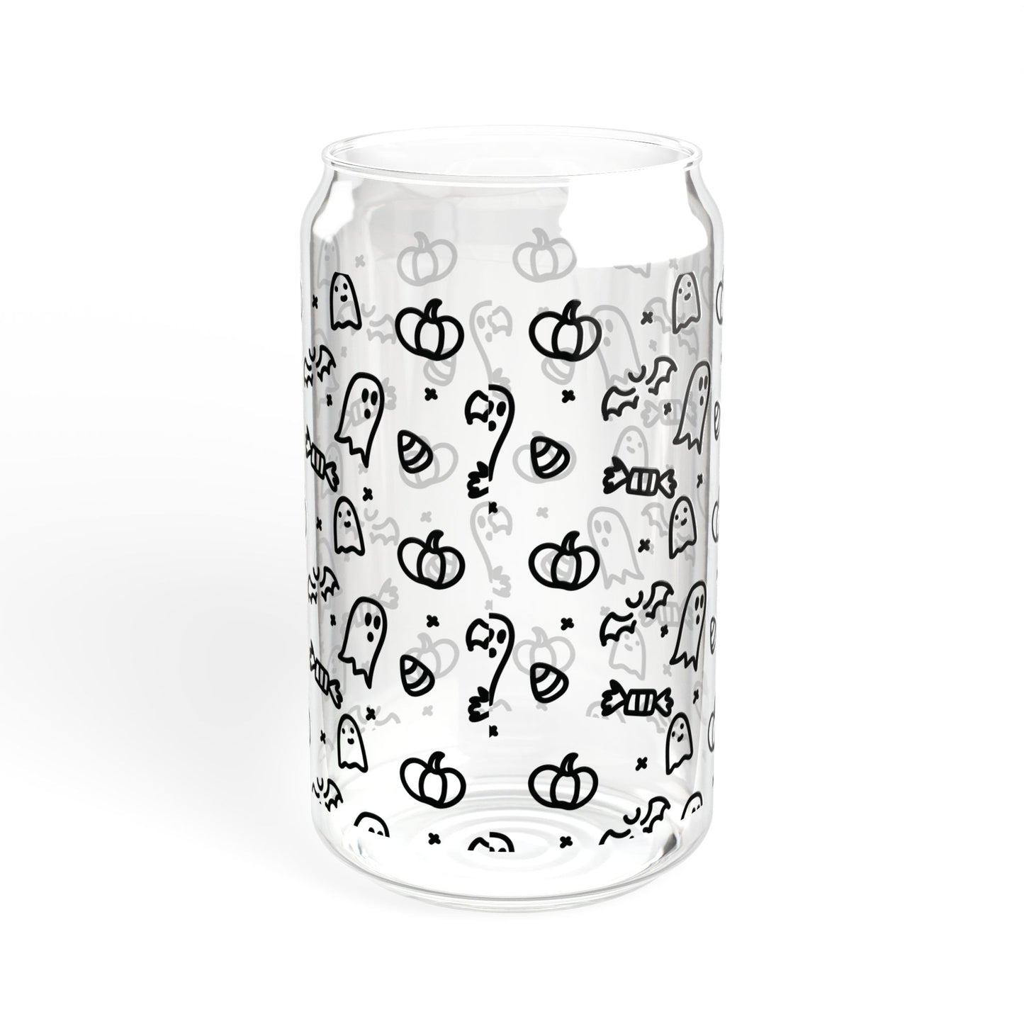 Halloween-Themed Sipper Glass, 16oz, Ghost and Pumpkin Design, Perfect for Parties, Eco-Friendly Drinkware, Holiday Gift Idea