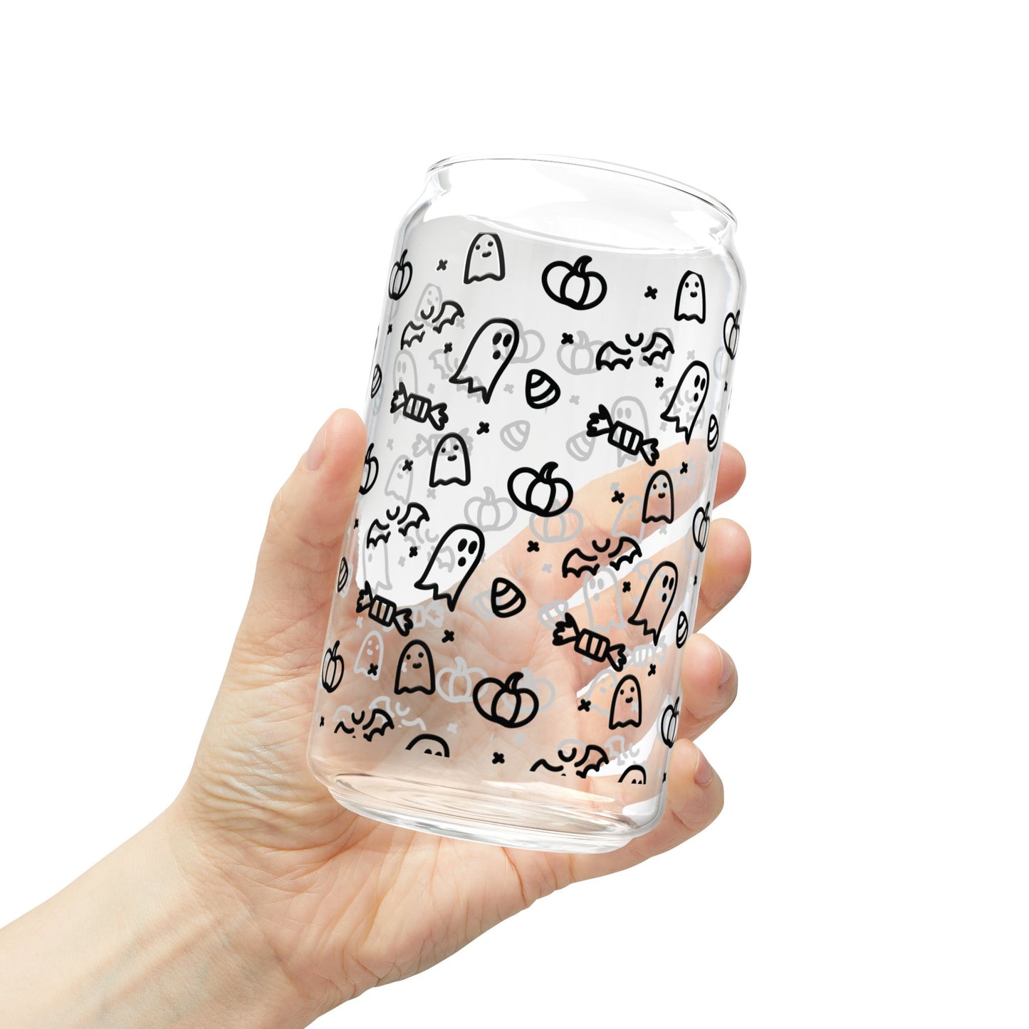 Halloween-Themed Sipper Glass, 16oz, Ghost and Pumpkin Design, Perfect for Parties, Eco-Friendly Drinkware, Holiday Gift Idea