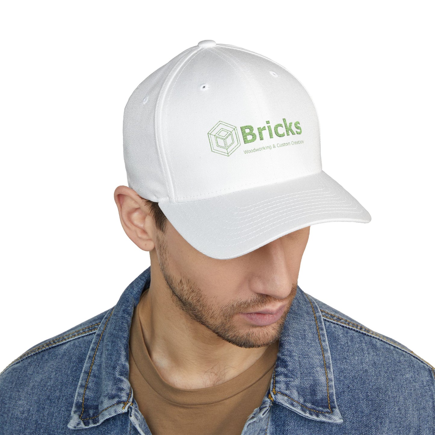 Embroidered Bricks Logo Cap — Structured Closed-Back Hat with Back Flag Accent