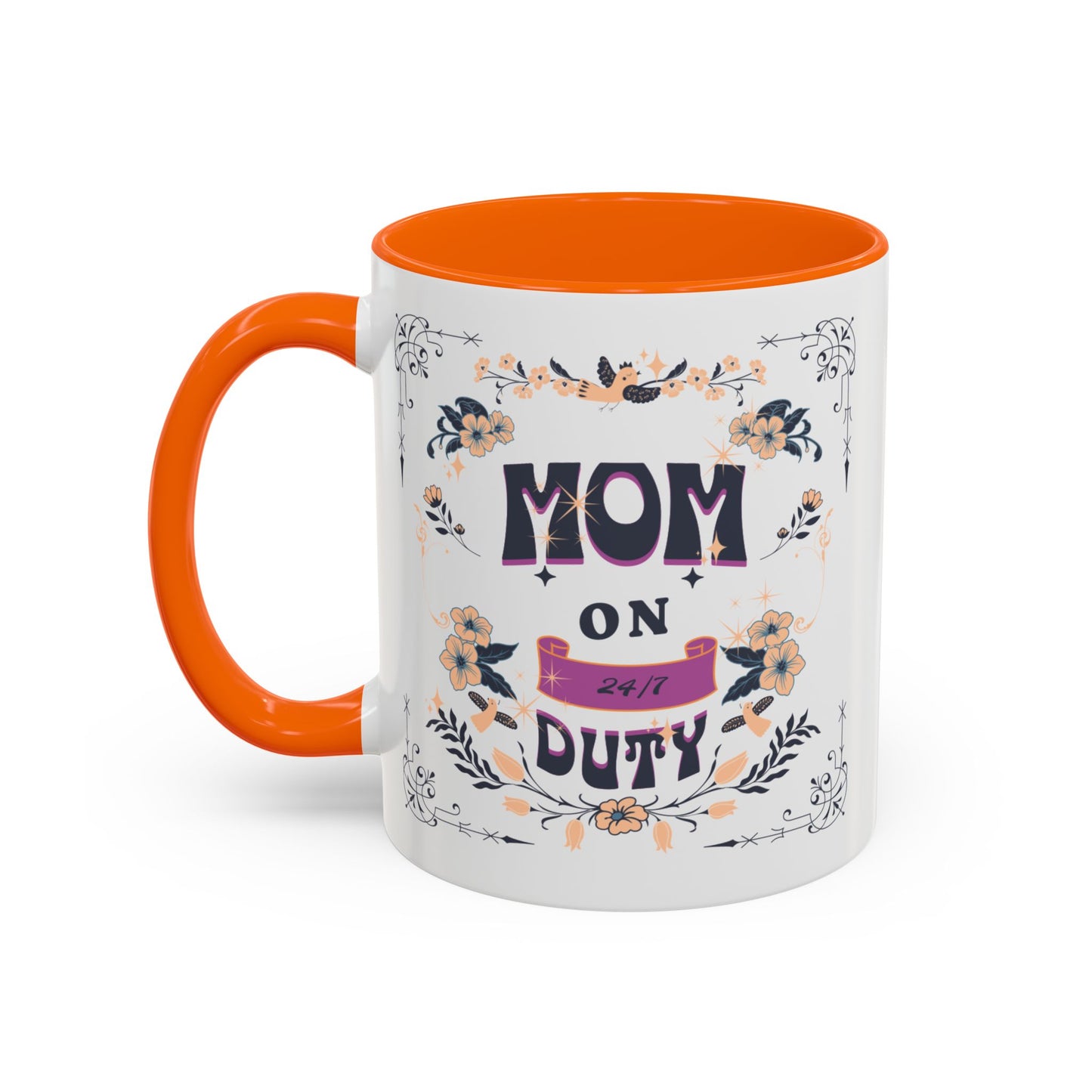 Mom on Duty Accent Coffee Mug — Floral Mother's Day Gift (11/15 oz)