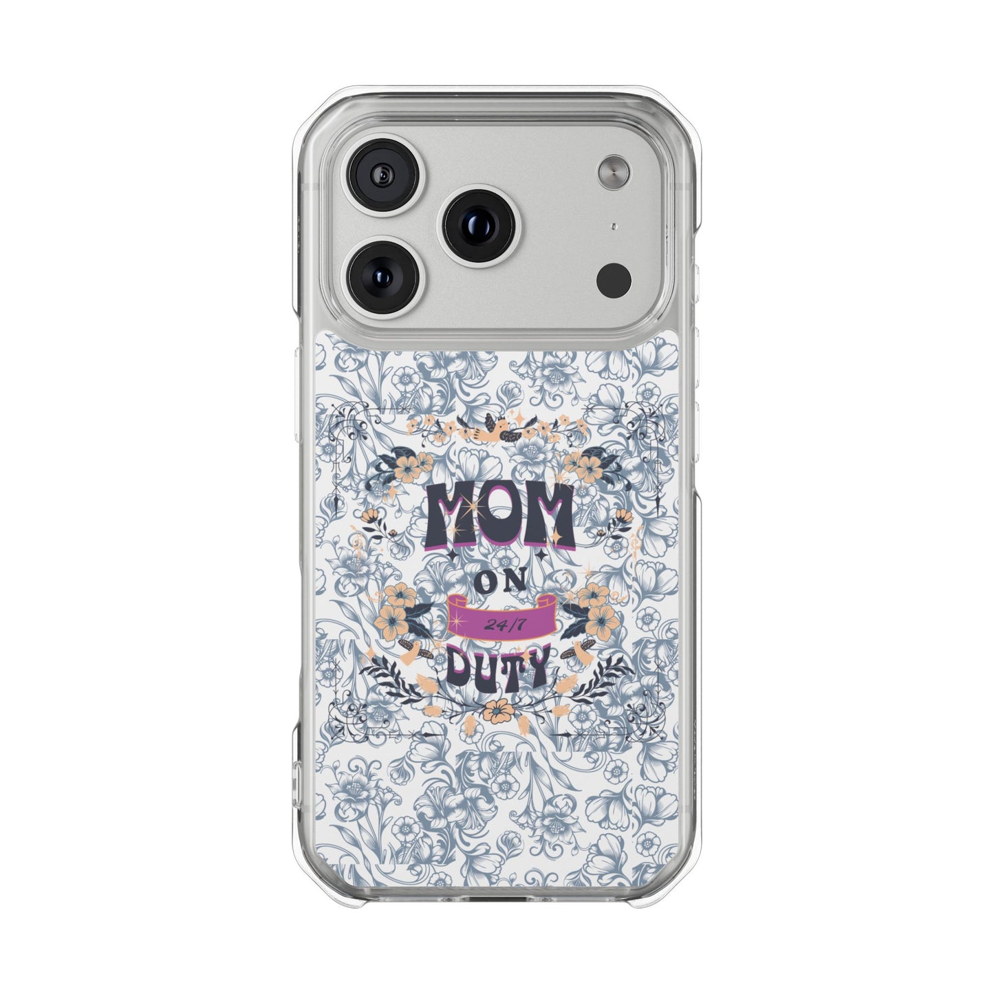 Magnetic IPhone Case — “Mom On Duty” Floral Design