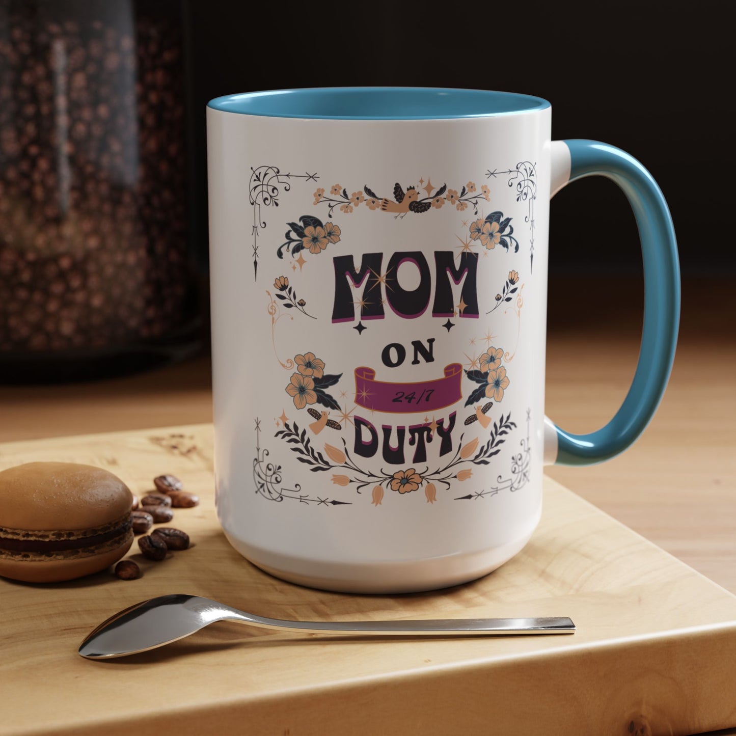 Mom on Duty Accent Coffee Mug — Floral Mother's Day Gift (11/15 oz)