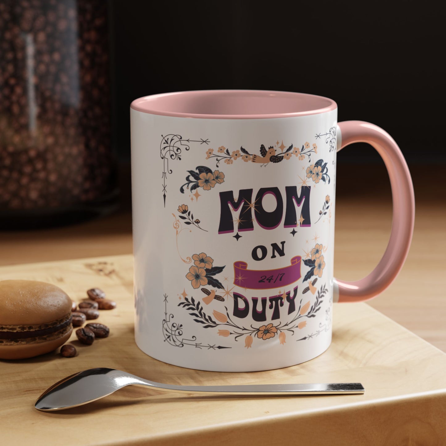 Mom on Duty Accent Coffee Mug — Floral Mother's Day Gift (11/15 oz)